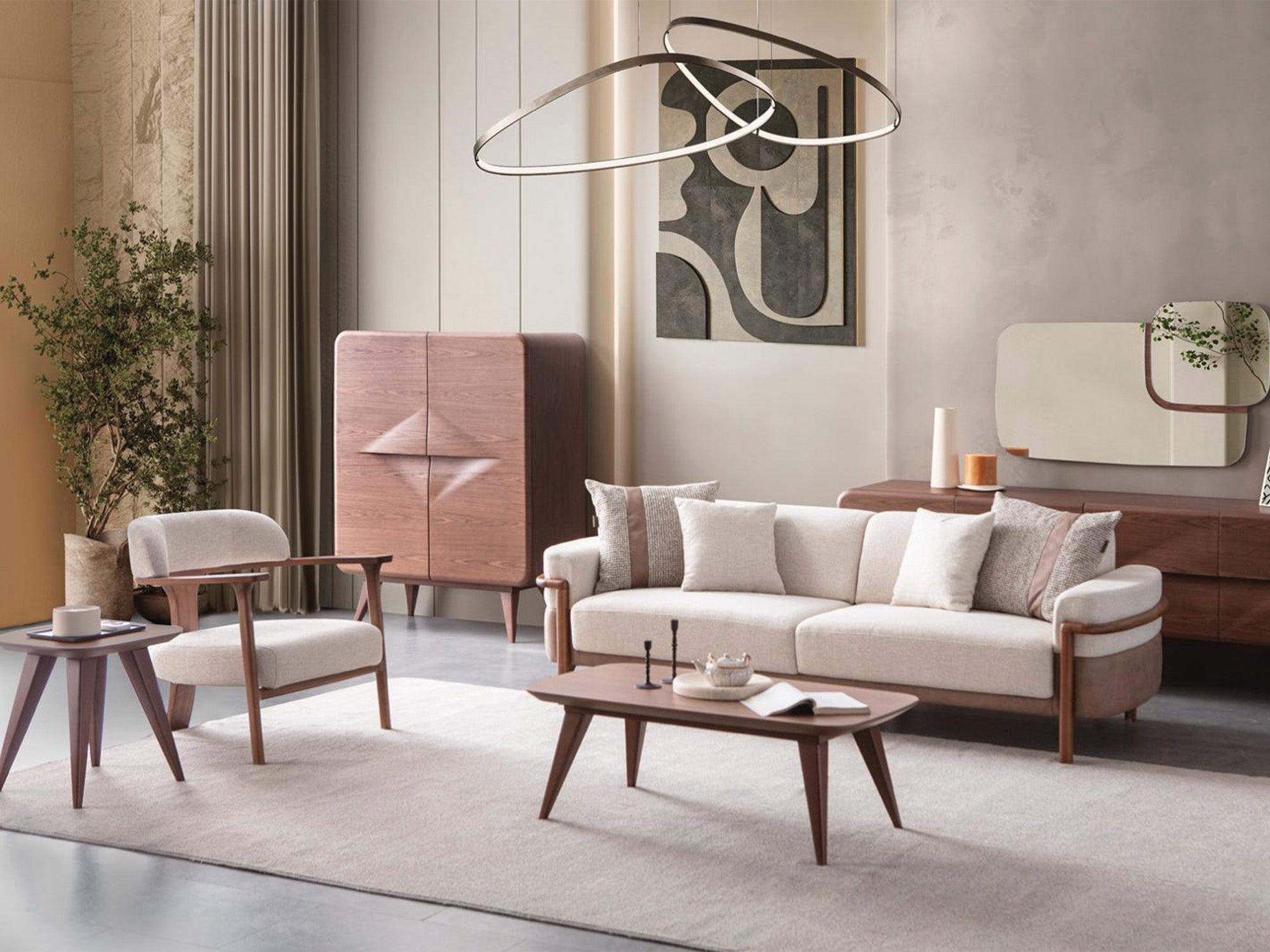 Odin 4-pieces (4 Seater Sofa & 3 Seater Sofa & 2 Chair) Livingroom Set Cream