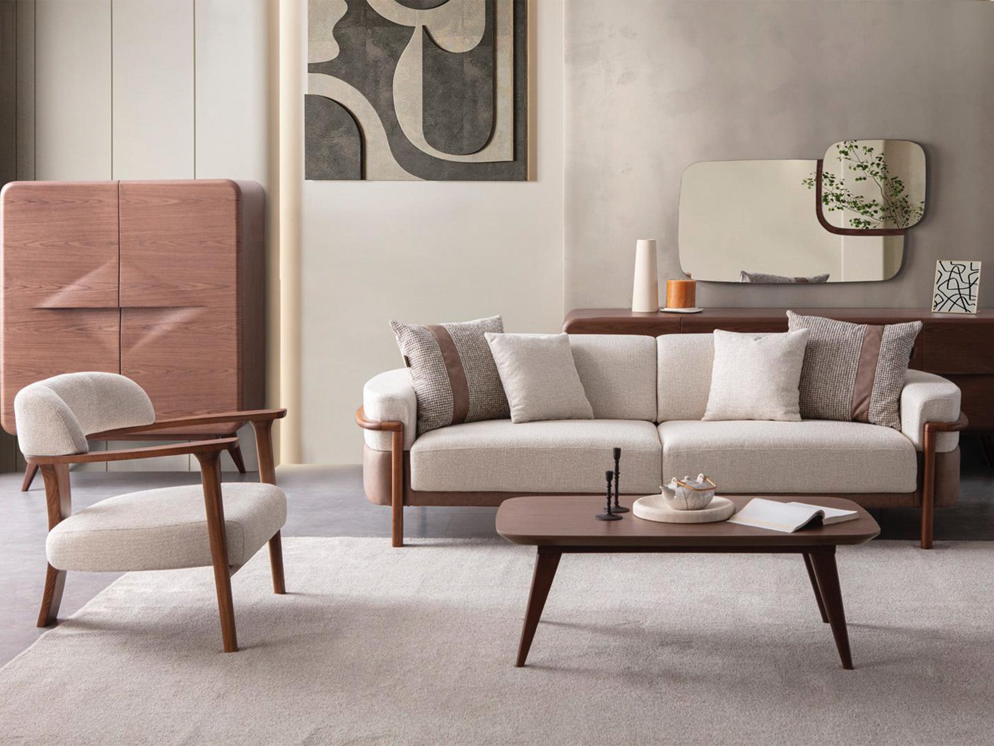 Odin 4-pieces (4 Seater Sofa & 3 Seater Sofa & 2 Chair) Livingroom Set Cream