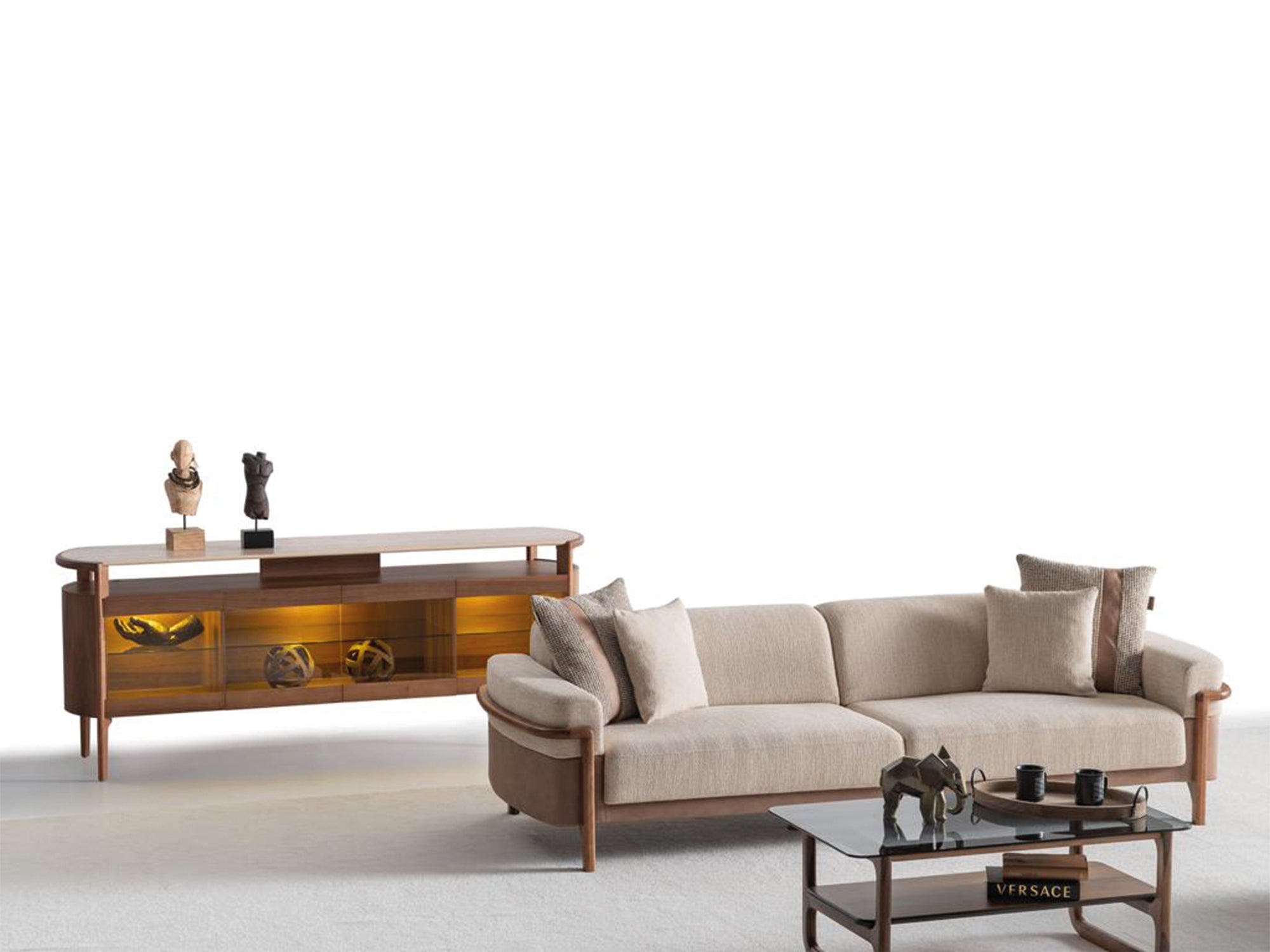 Odin 4-pieces (4 Seater Sofa & 3 Seater Sofa & 2 Chair) Livingroom Set Cream