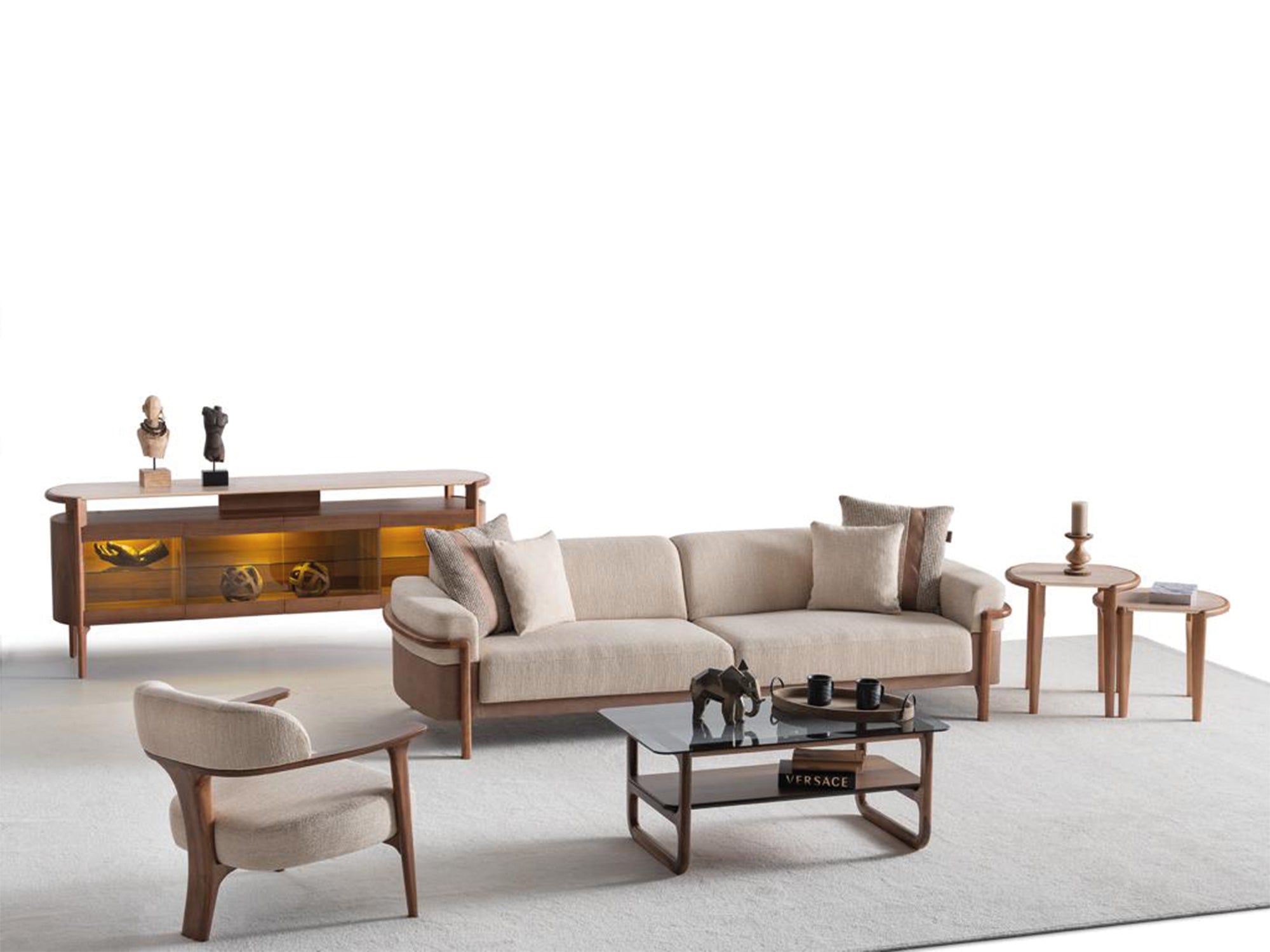 Odin 4-pieces (4 Seater Sofa & 3 Seater Sofa & 2 Chair) Livingroom Set Cream