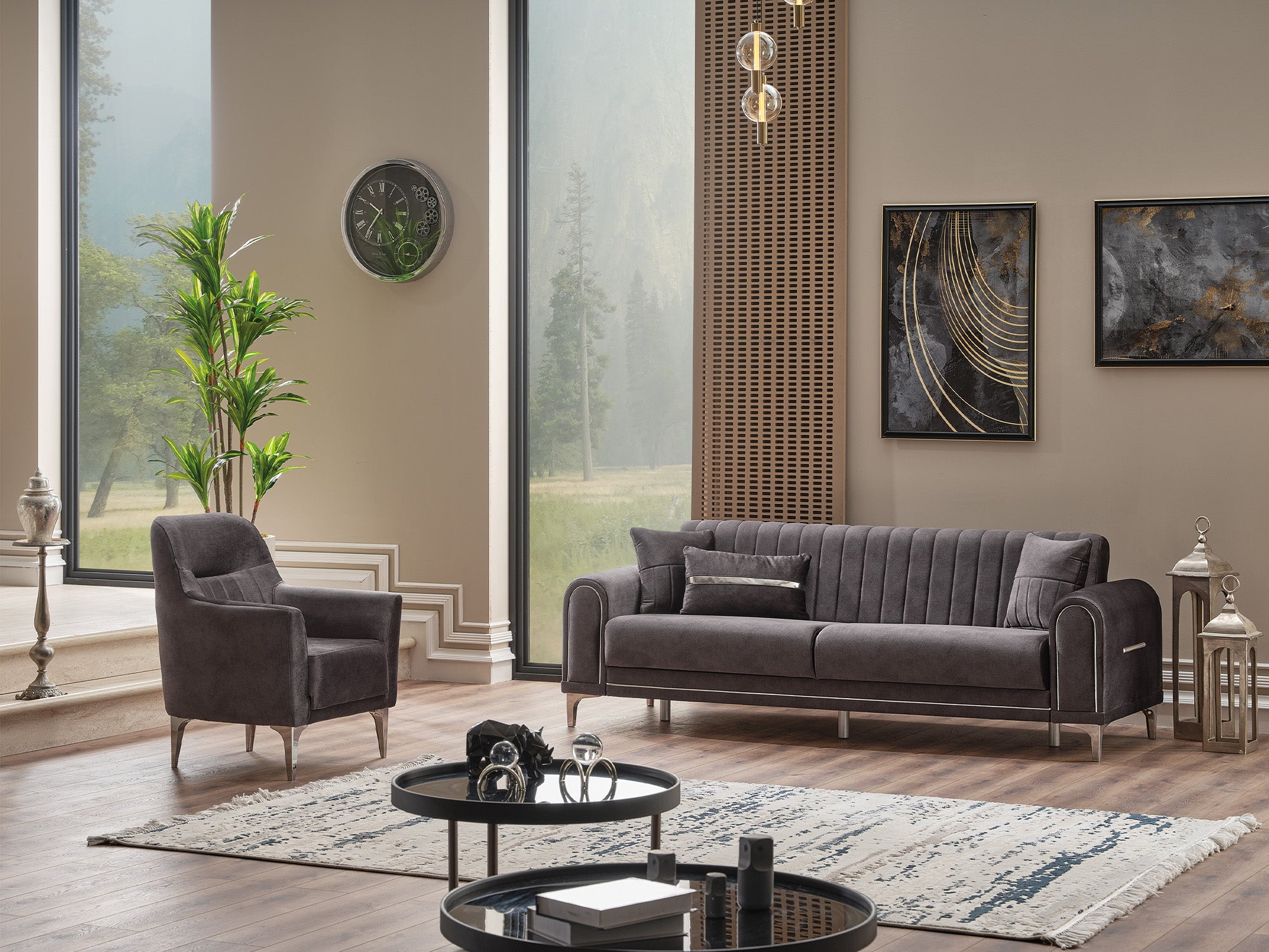 Orion 3-pieces (Sofa & Loveseat & Chair) Livingroom Set Grey