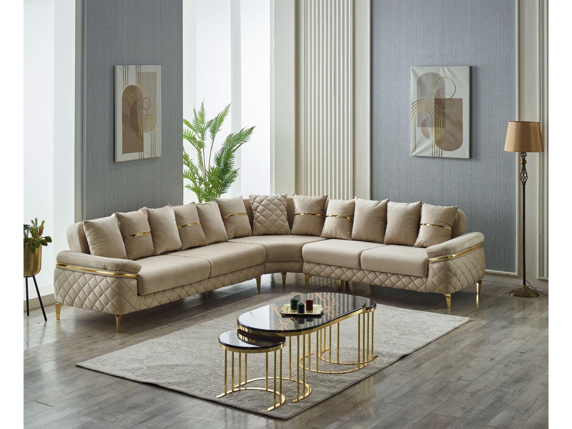 Orlando Convertible Sectional Sofa Beige