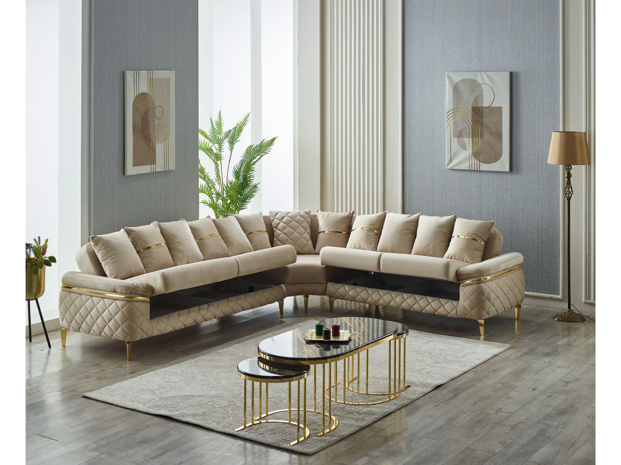 Orlando Convertible Sectional Sofa Beige