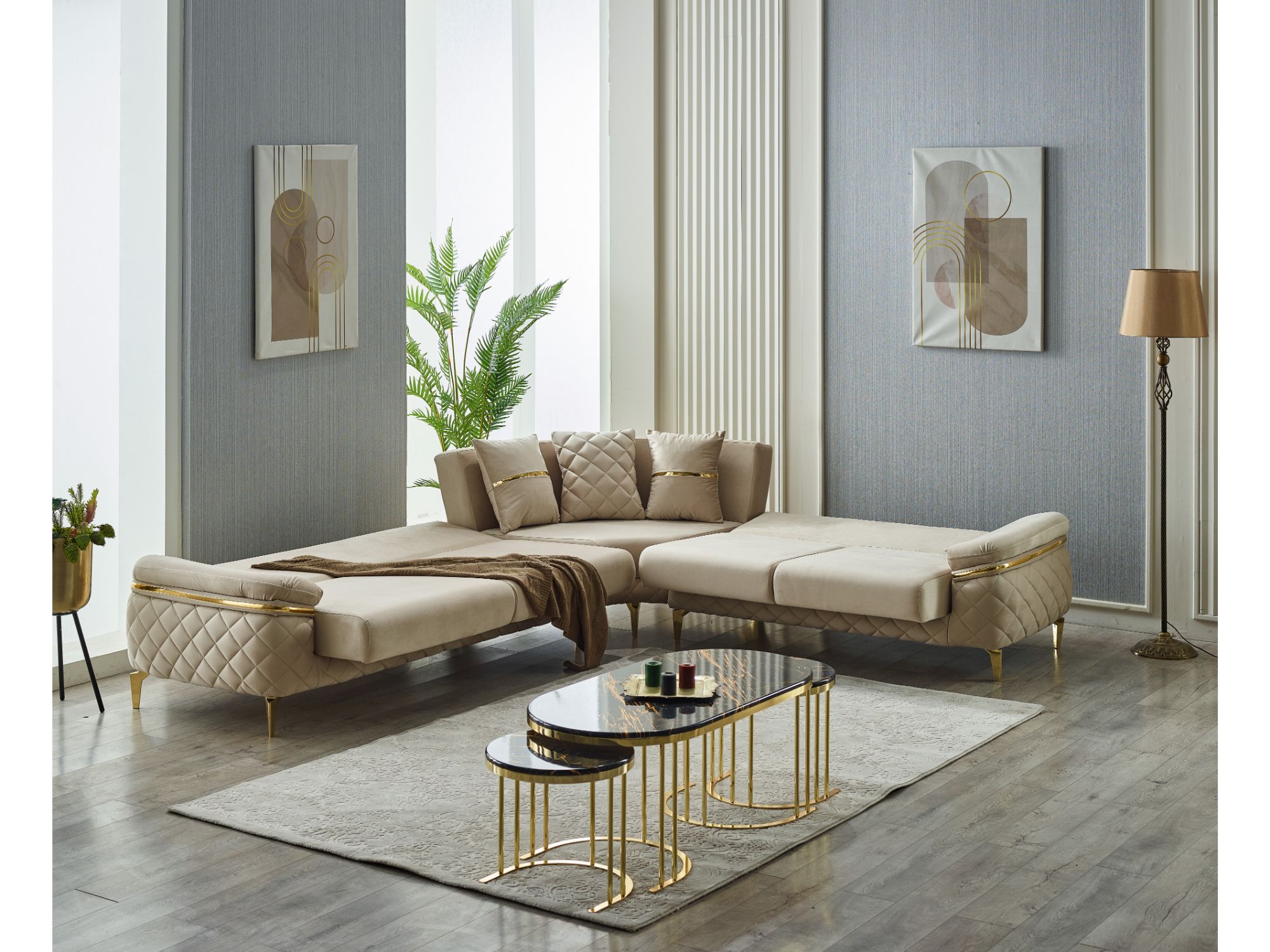 Orlando Convertible Sectional Sofa Beige