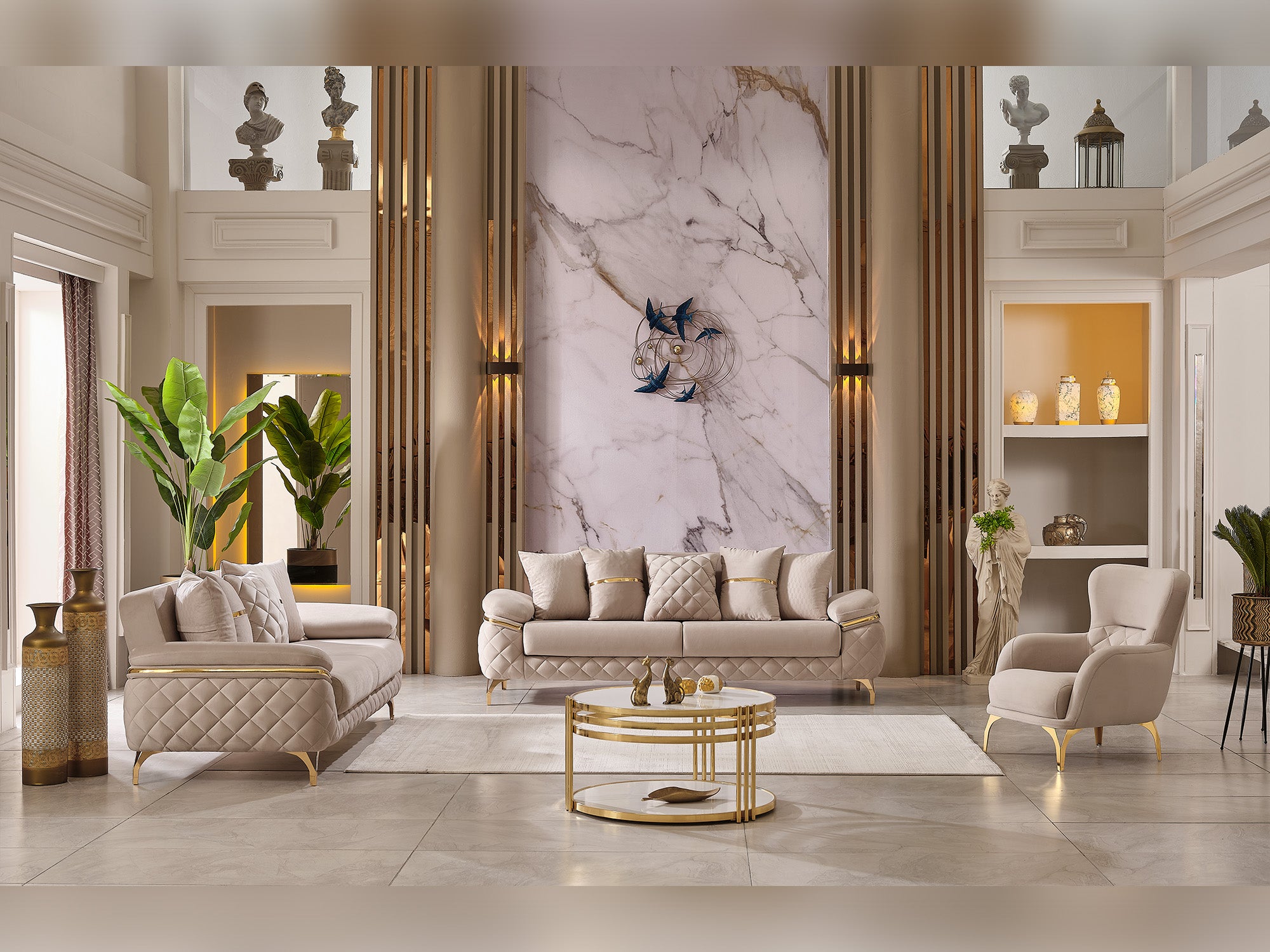 Orlando 3-pieces (Sofa & Loveseat & Chair) Livingroom Set Beige