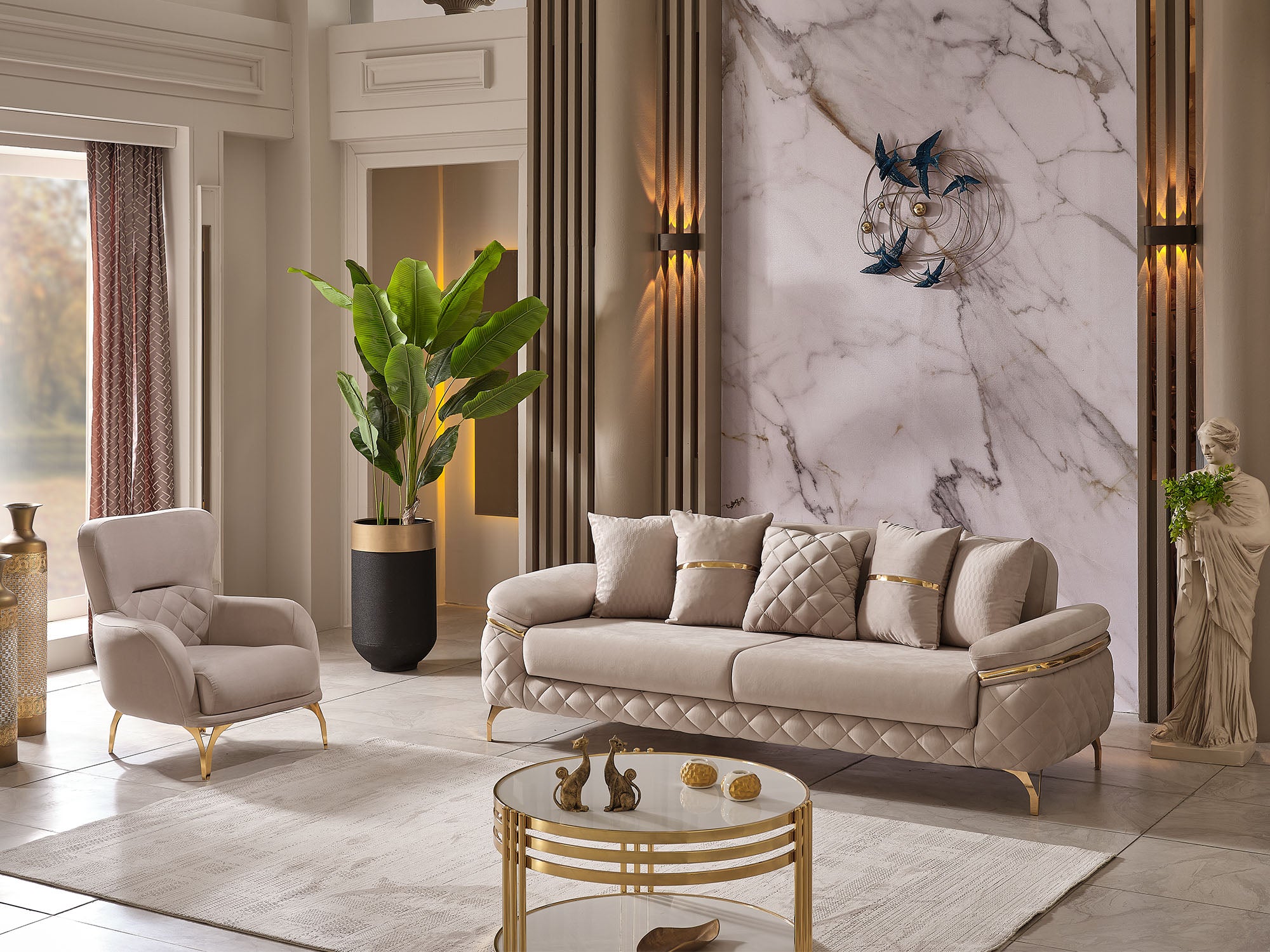 Orlando 3-pieces (Sofa & Loveseat & Chair) Livingroom Set Beige