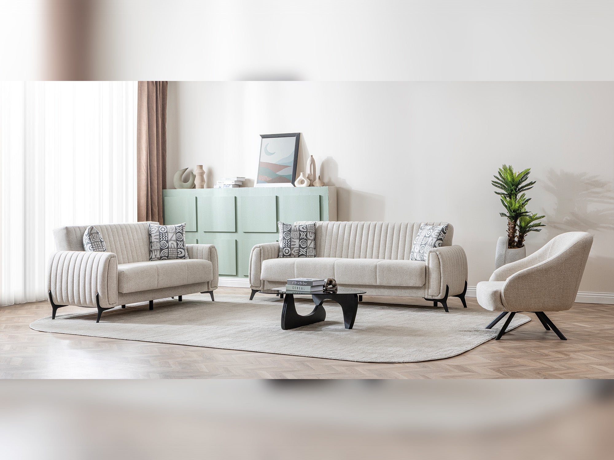 Palermo 3-pieces (Sofa & Loveseat & Chair) Livingroom Set Cream
