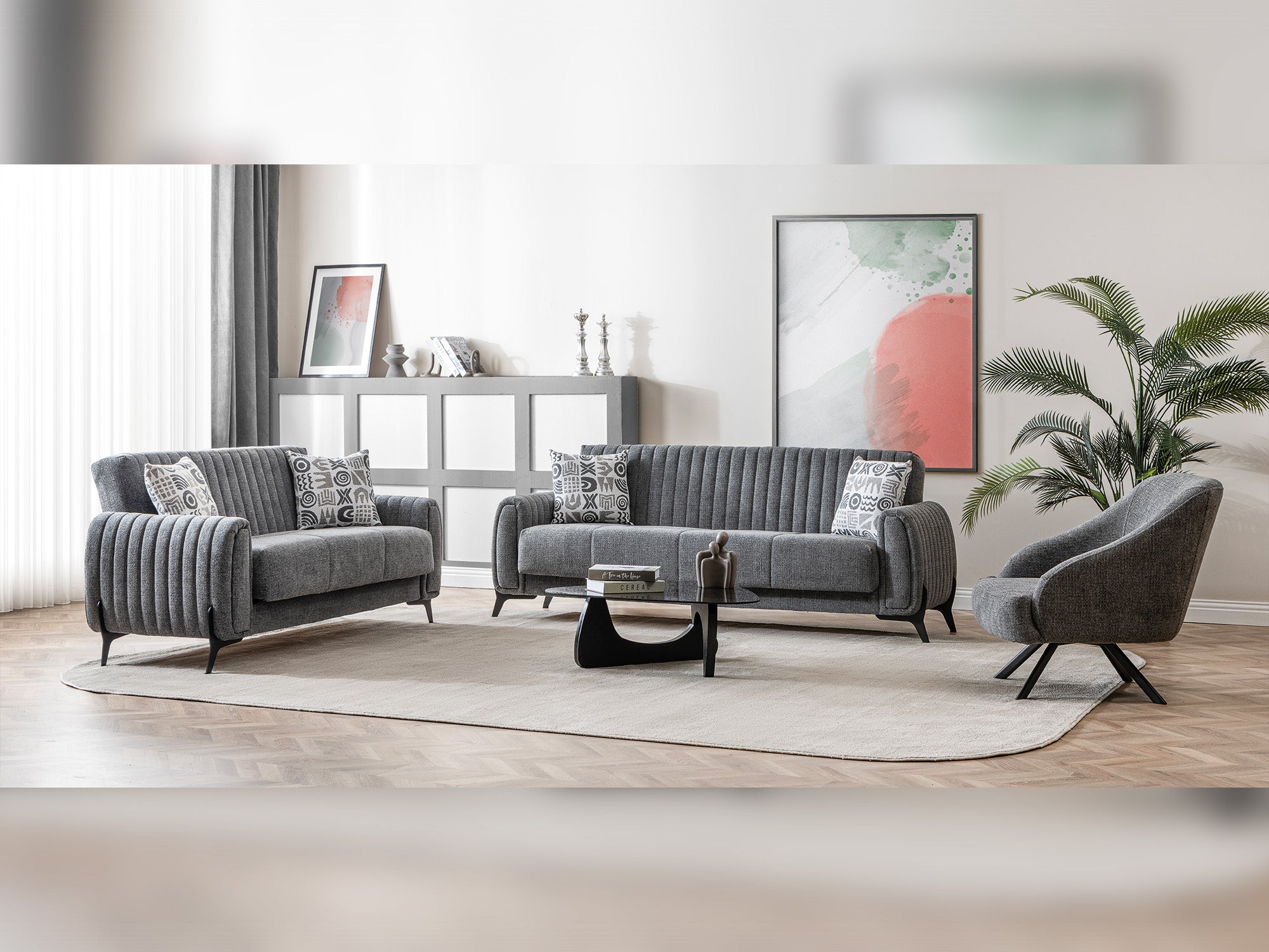 Palermo 3-pieces (Sofa & Loveseat & Chair) Livingroom Set Grey