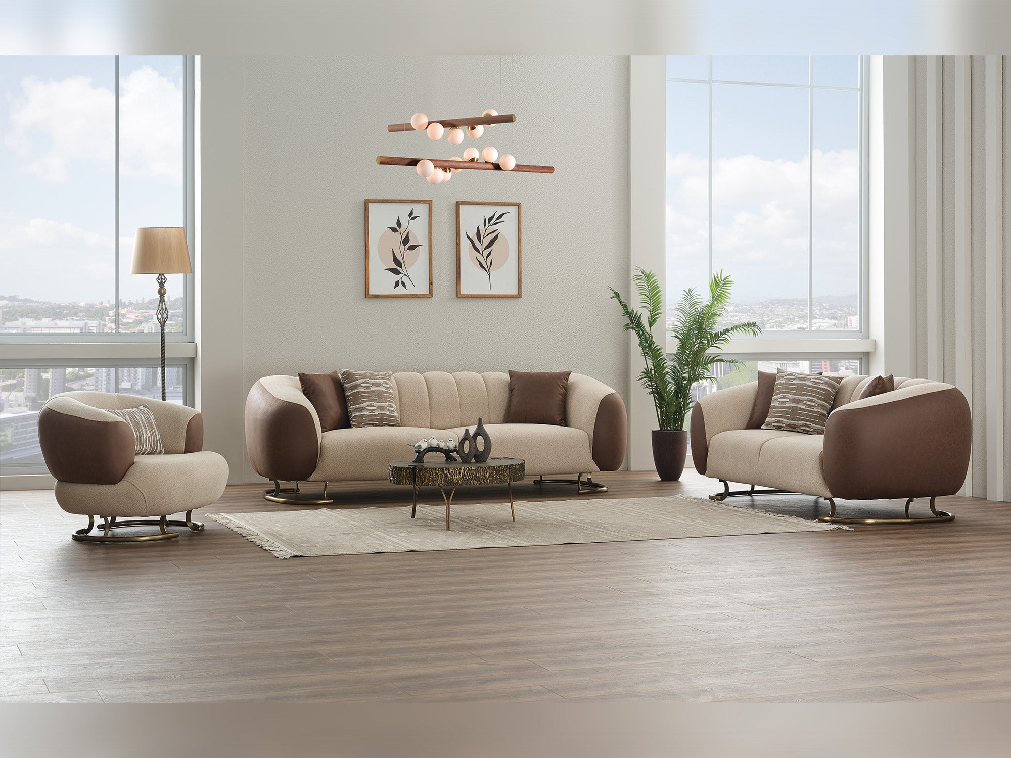Palmera 3-pieces (Sofa & Loveseat & Chair) Livingroom Set Cream