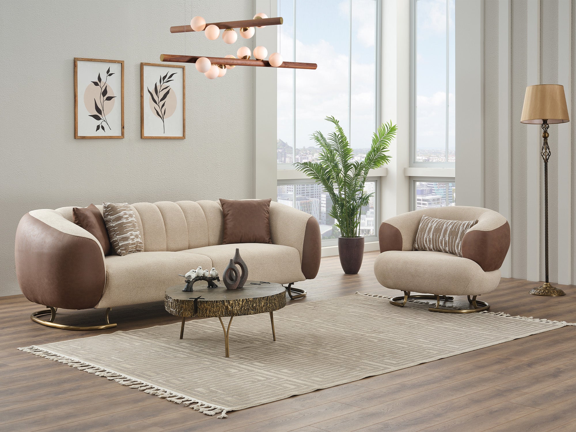 Palmera 3-pieces (Sofa & Loveseat & Chair) Livingroom Set Cream