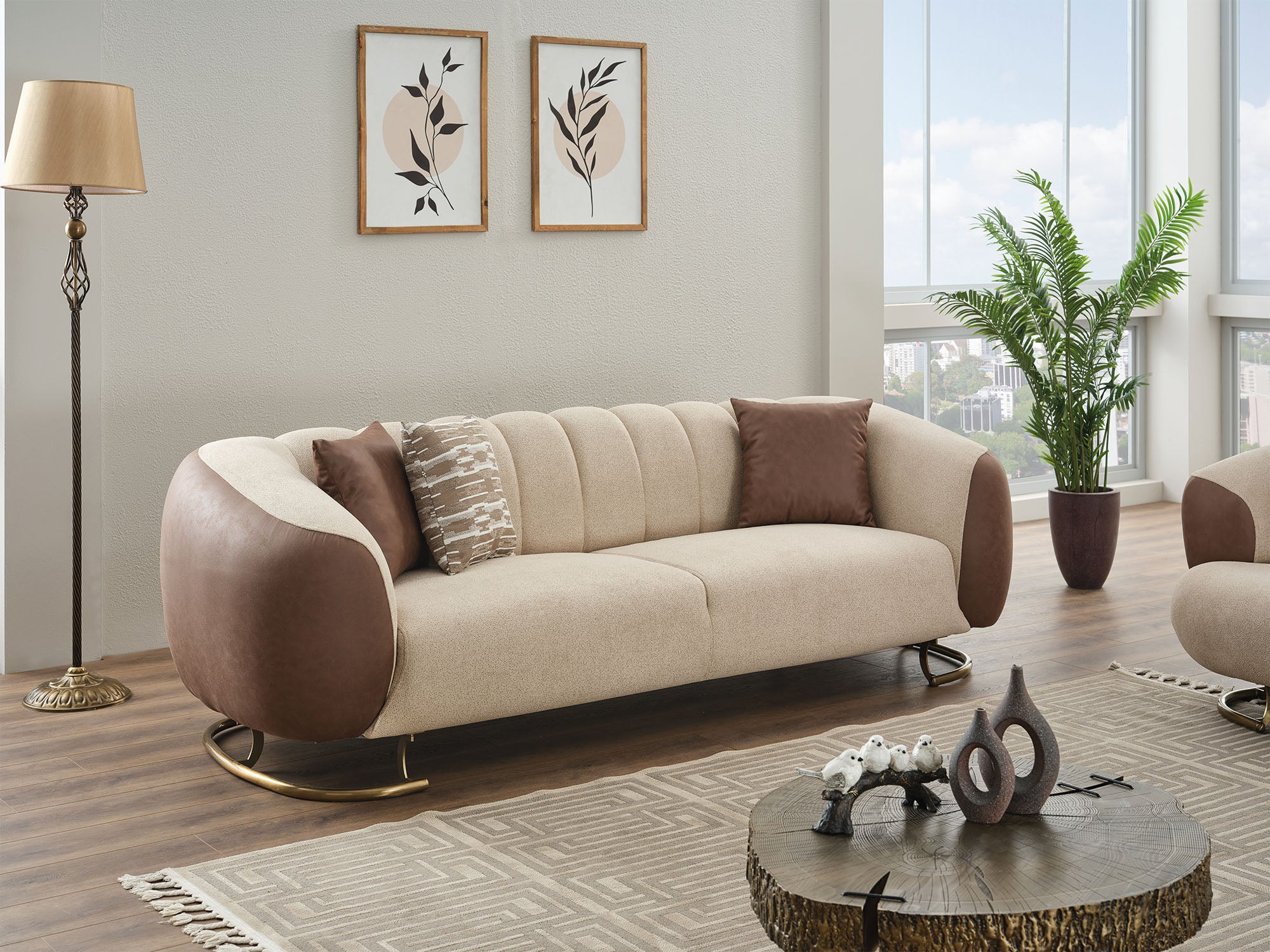 Palmera 3-pieces (Sofa & Loveseat & Chair) Livingroom Set Cream