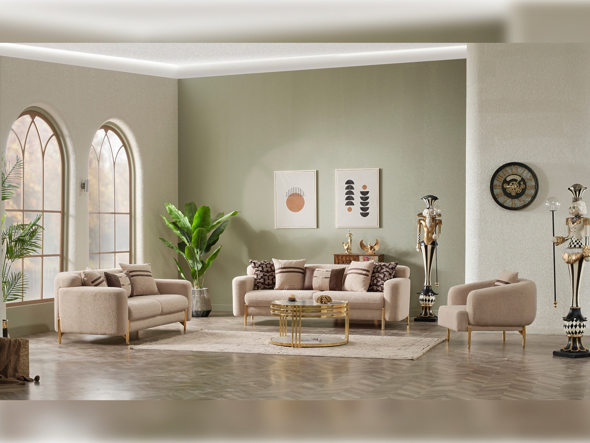Shelby 3-pieces (Sofa & Loveseat & Chair) Livingroom Set Beige