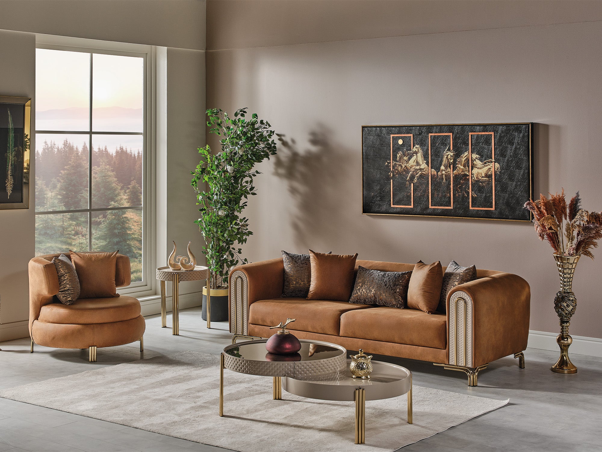 Paris 3-pieces (Sofa & Loveseat & Chair) Livingroom Set Brown