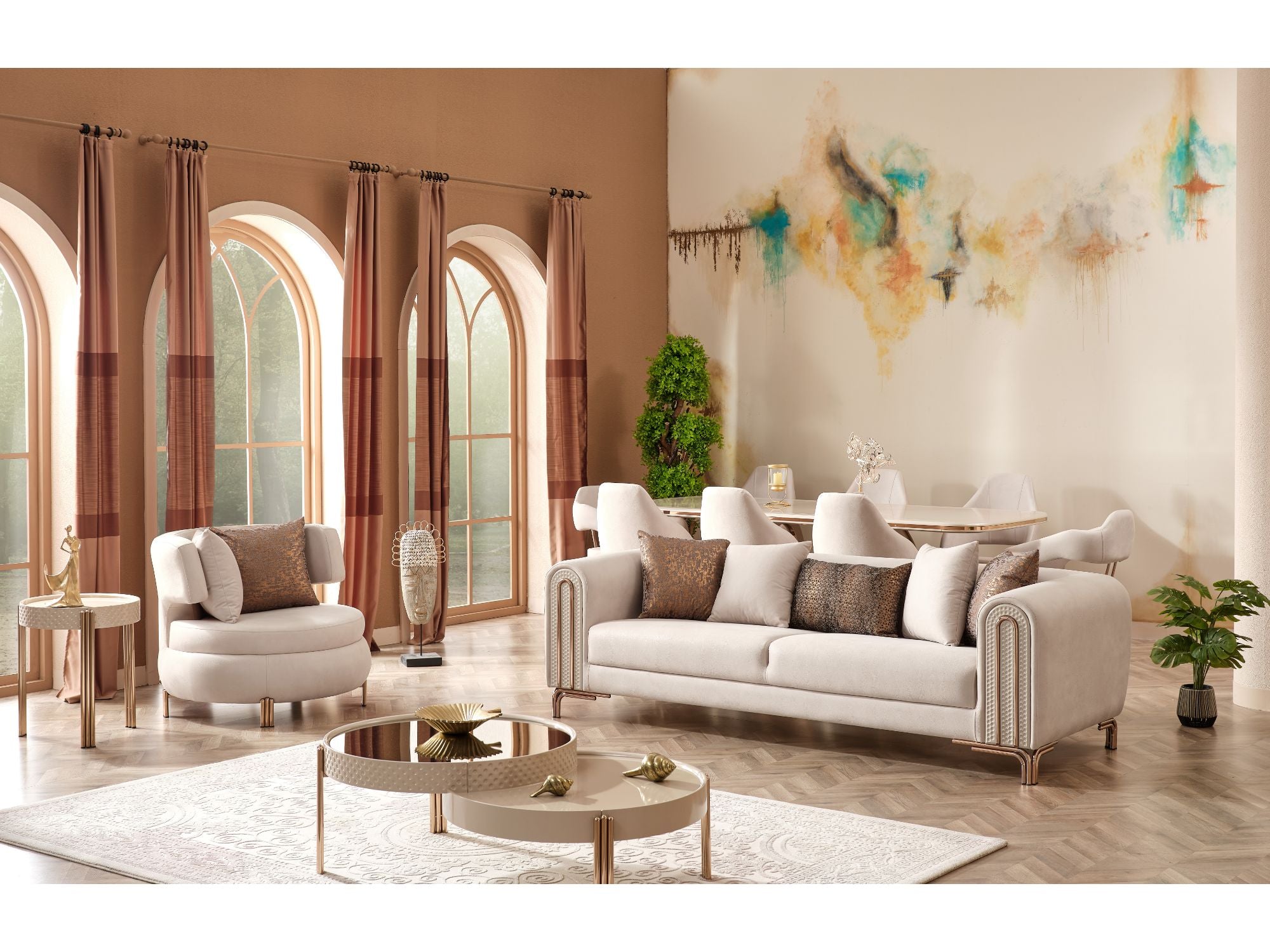 Paris 3-pieces (Sofa & Loveseat & Chair) Livingroom Set Cream
