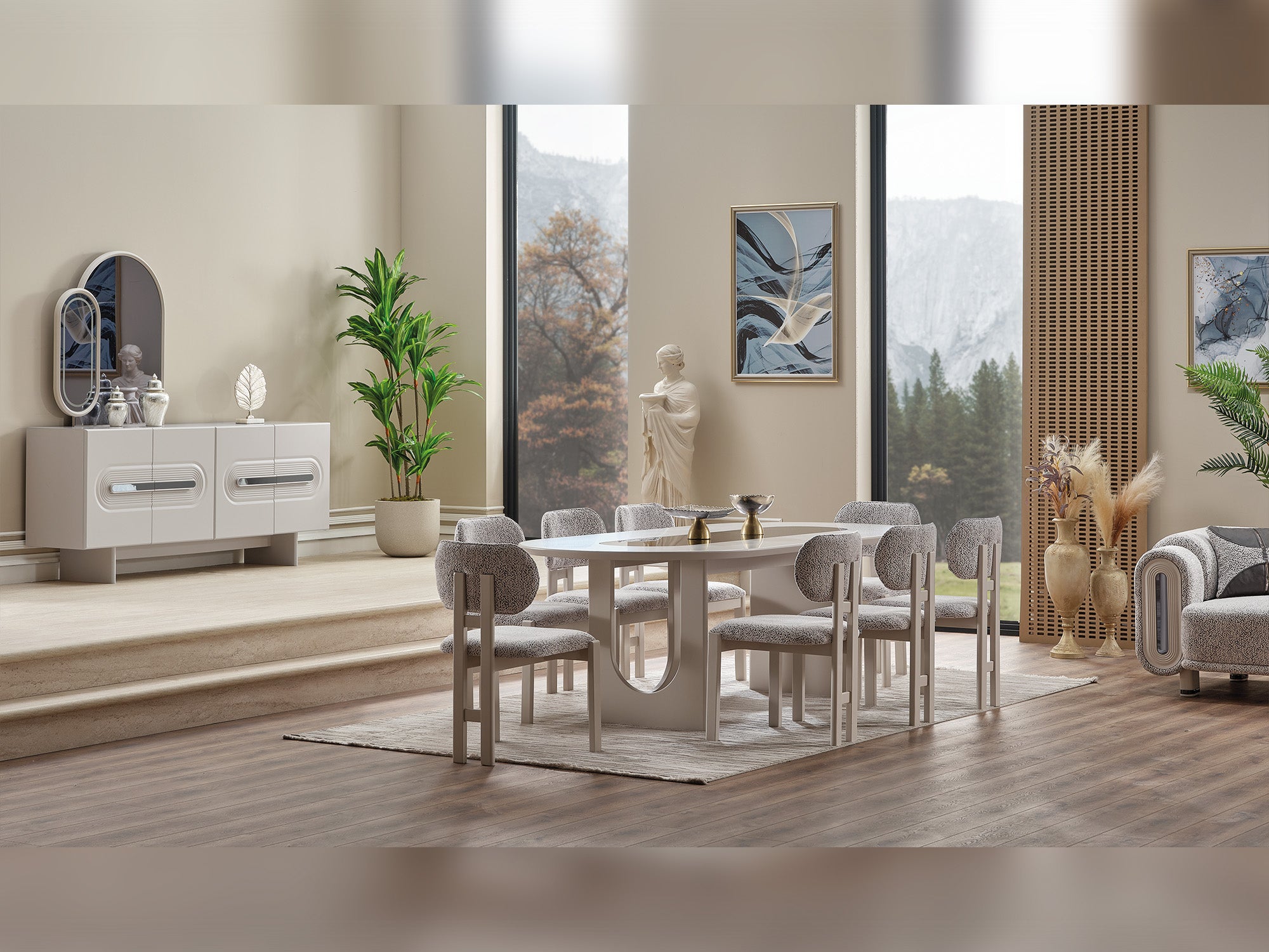 Parma Diningroom (Consol With Mirror & Dining Table & 6 Dining Chair)