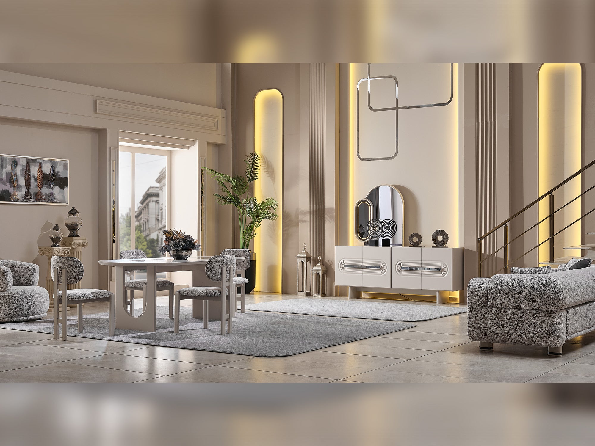 Parma Diningroom (Consol With Mirror & Dining Table & 6 Dining Chair)