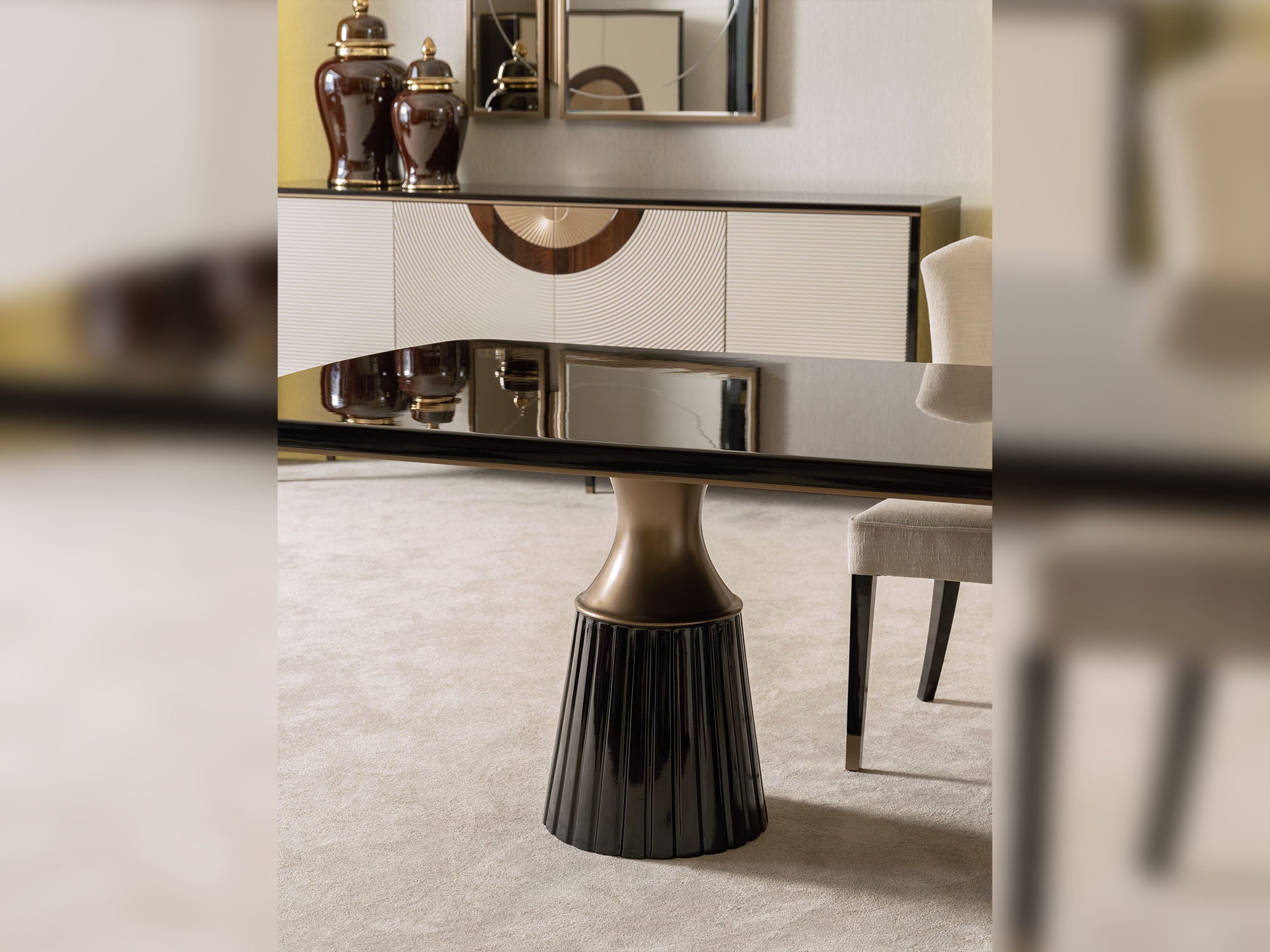 Revora Diningroom (Consol With Mirror & Dining Table & 2 Lux Dining Chair & 2 Dining Chair)