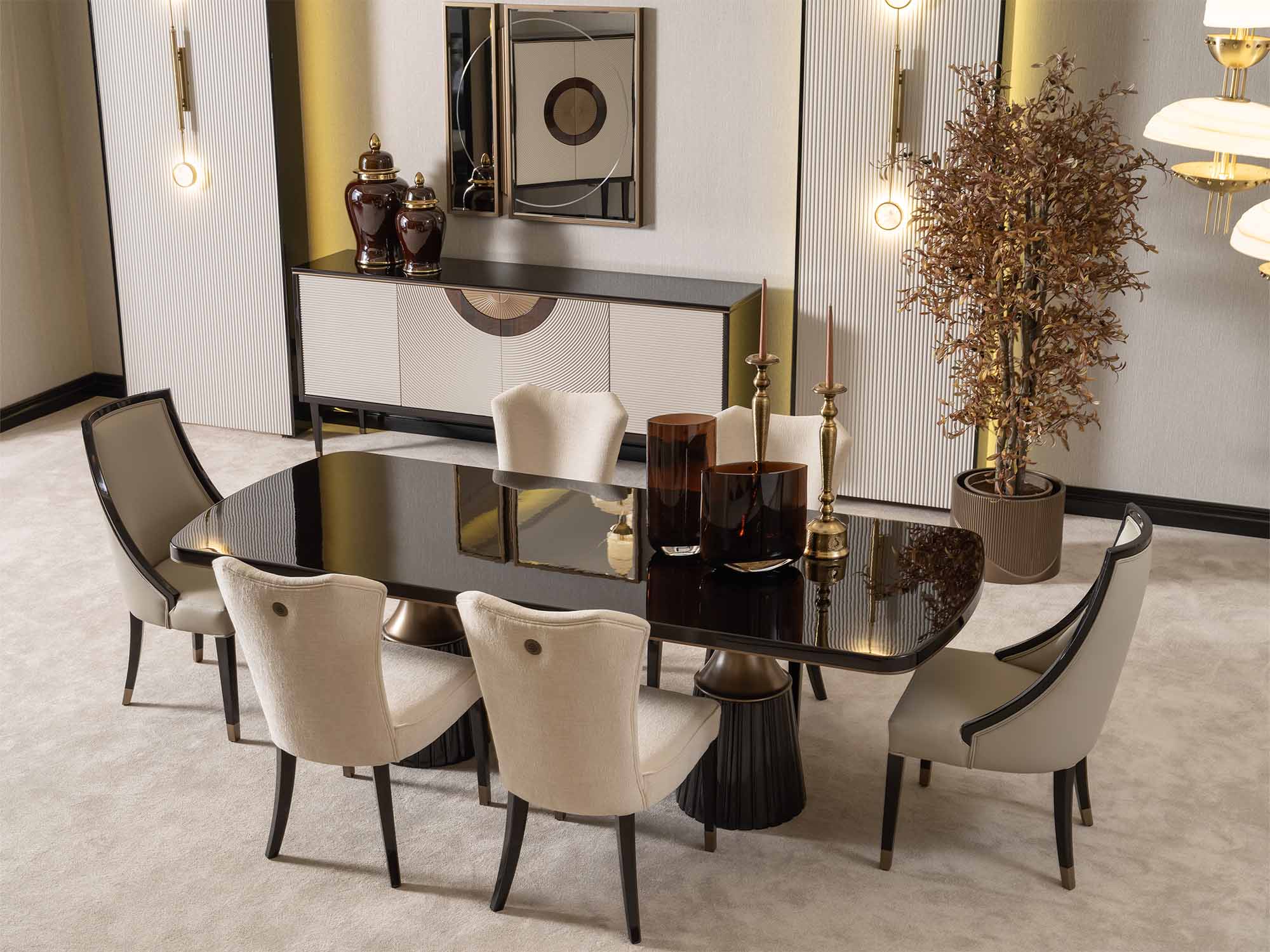 Revora Diningroom (Consol With Mirror & Dining Table & 2 Lux Dining Chair & 2 Dining Chair)