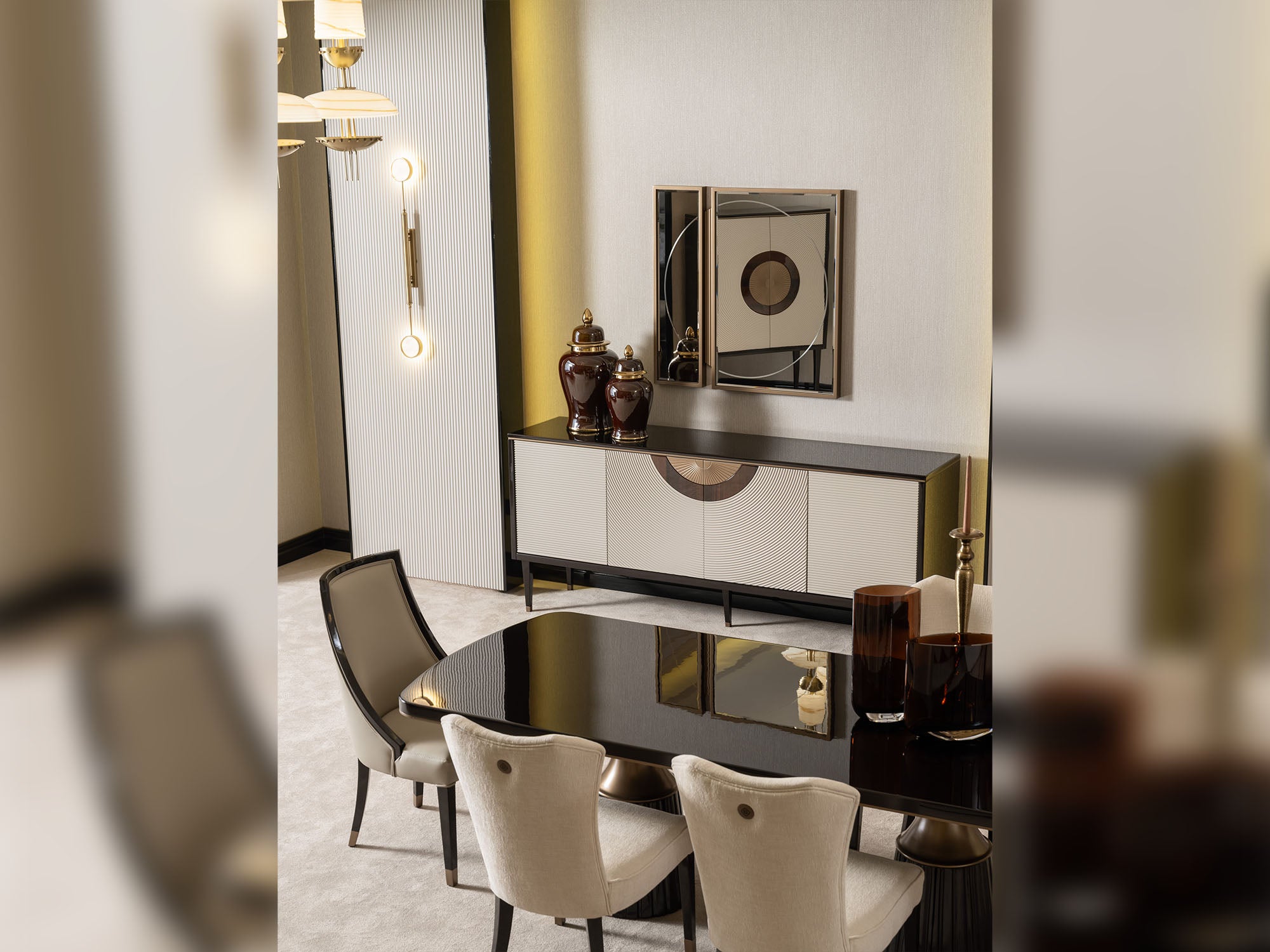 Revora Diningroom (Consol With Mirror & Dining Table & 2 Lux Dining Chair & 2 Dining Chair)