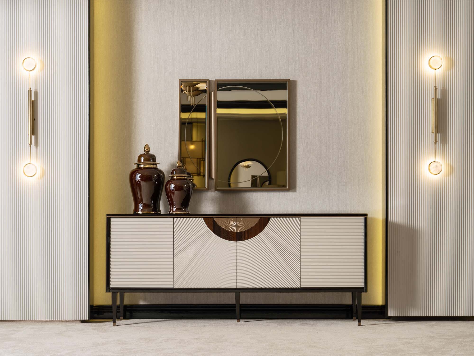 Revora Diningroom (Consol With Mirror & Dining Table & 2 Lux Dining Chair & 2 Dining Chair)