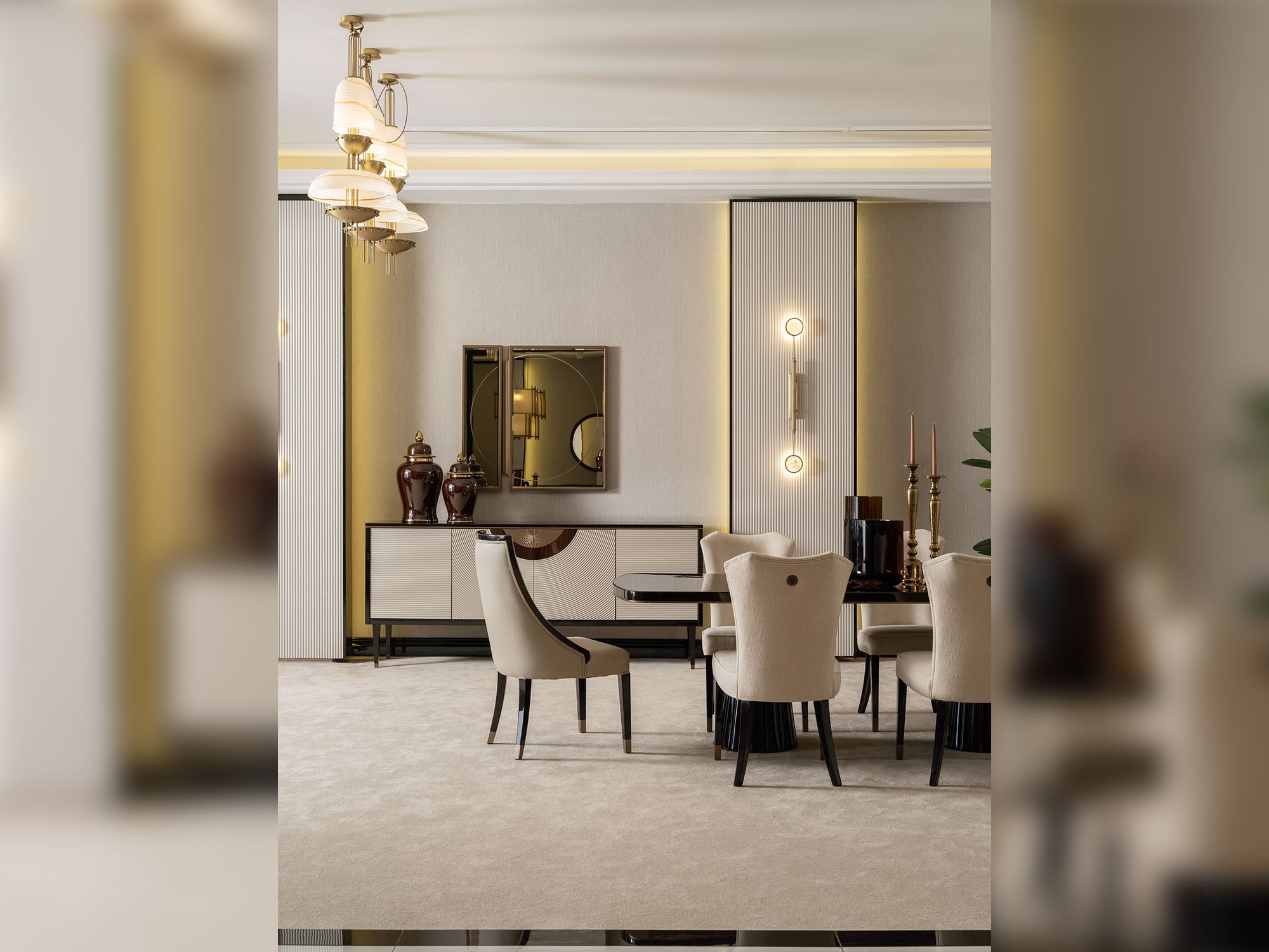 Revora Diningroom (Consol With Mirror & Dining Table & 2 Lux Dining Chair & 2 Dining Chair)