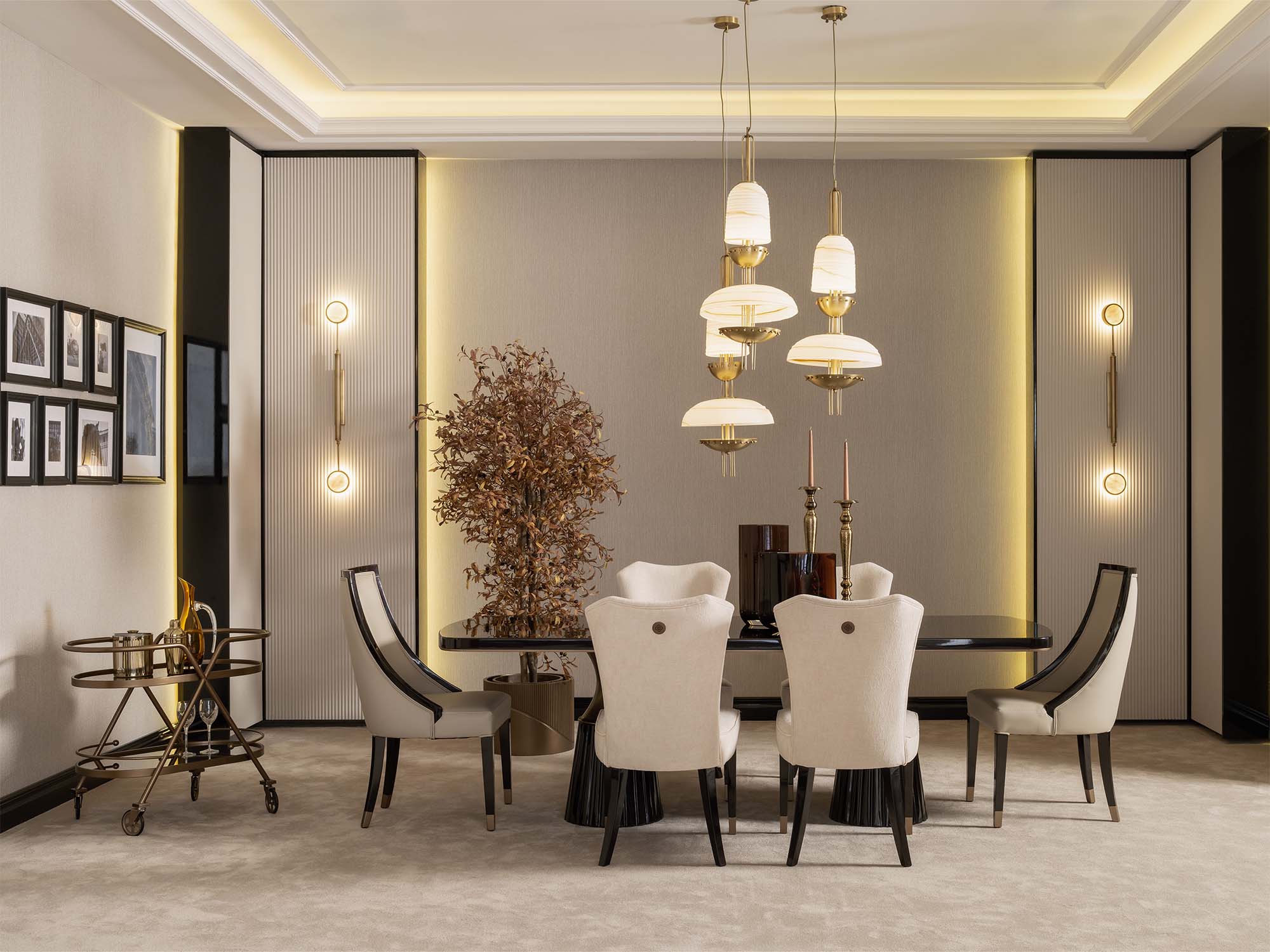 Revora Diningroom (Consol With Mirror & Dining Table & 2 Lux Dining Chair & 2 Dining Chair)