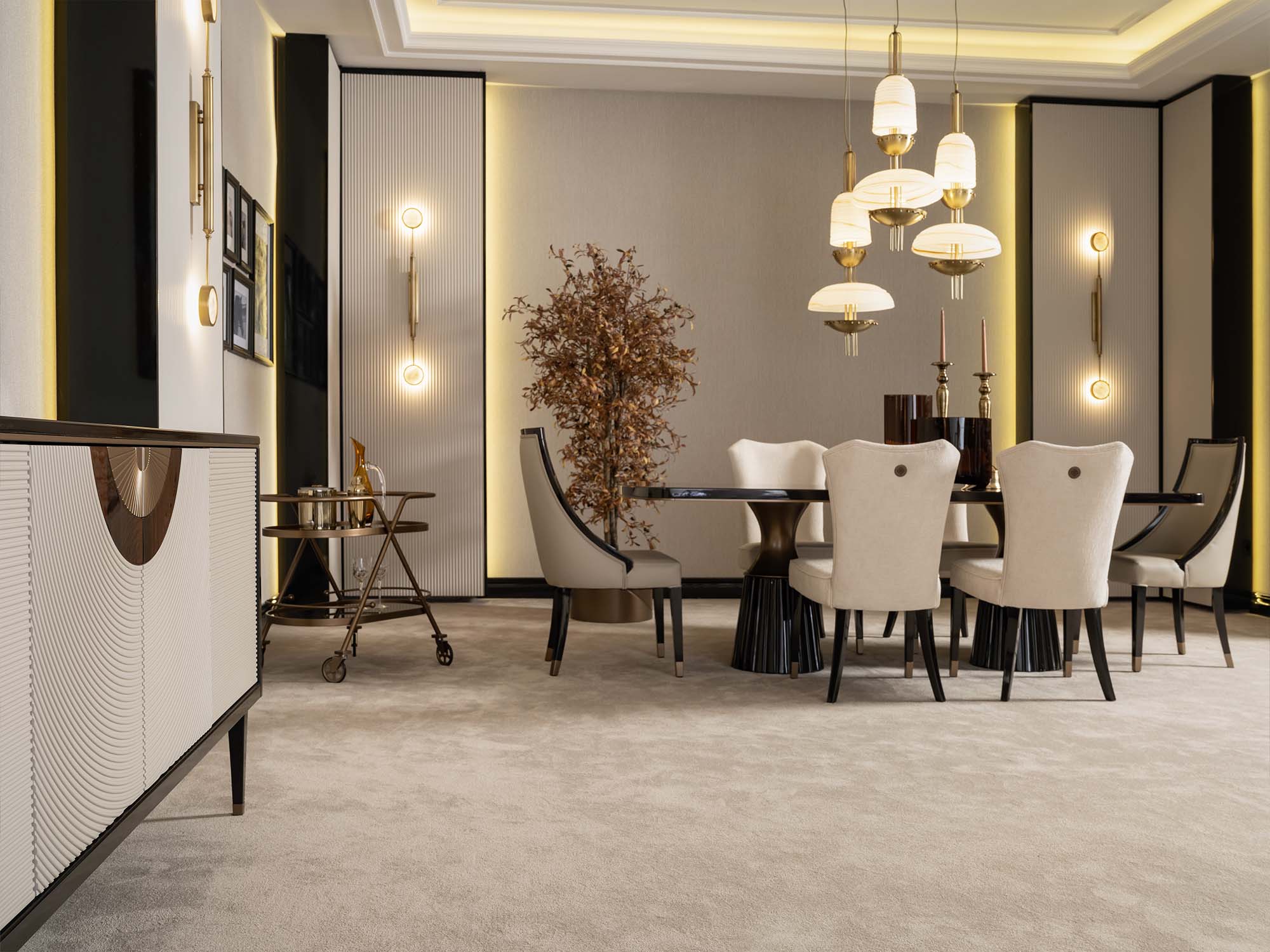 Revora Diningroom (Consol With Mirror & Dining Table & 2 Lux Dining Chair & 2 Dining Chair)