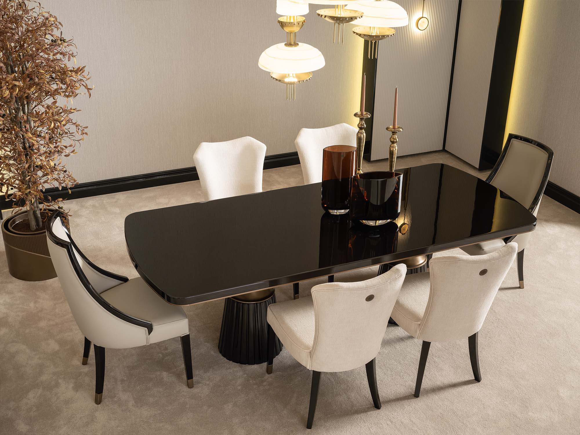 Revora Diningroom (Consol With Mirror & Dining Table & 2 Lux Dining Chair & 2 Dining Chair)