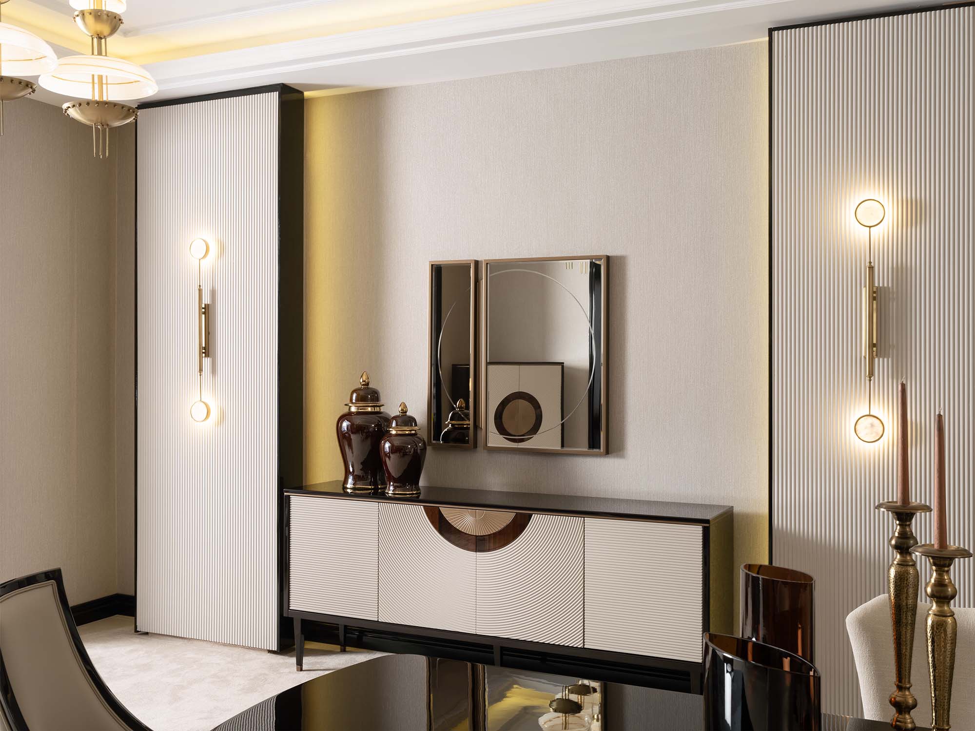 Revora Diningroom (Consol With Mirror & Dining Table & 2 Lux Dining Chair & 2 Dining Chair)