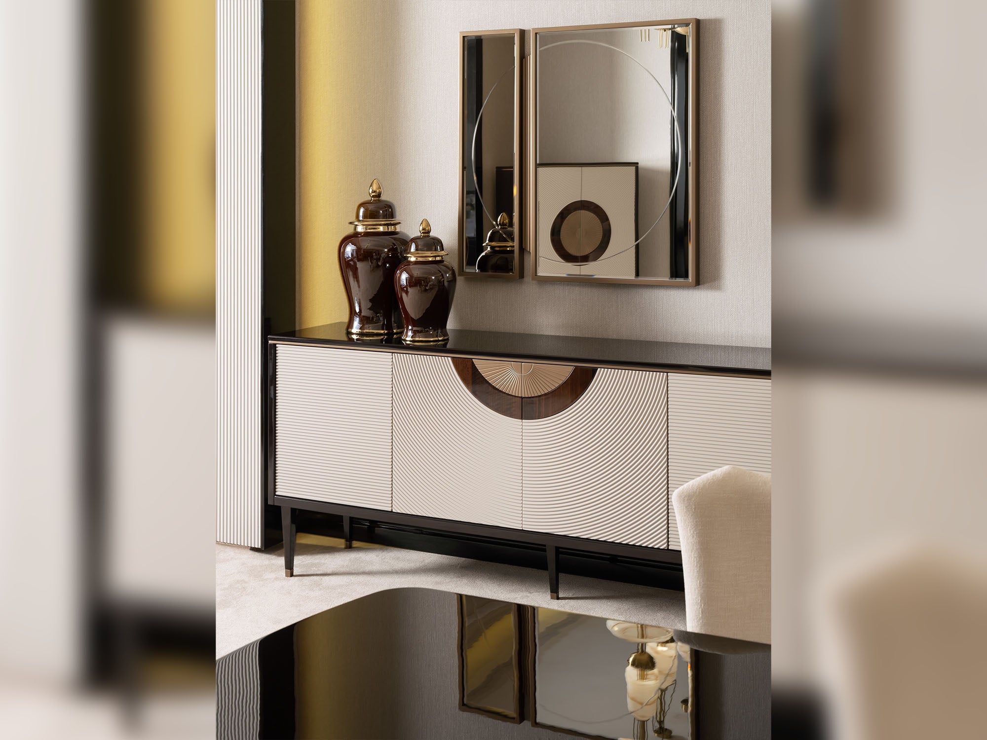 Revora Diningroom (Consol With Mirror & Dining Table & 2 Lux Dining Chair & 2 Dining Chair)