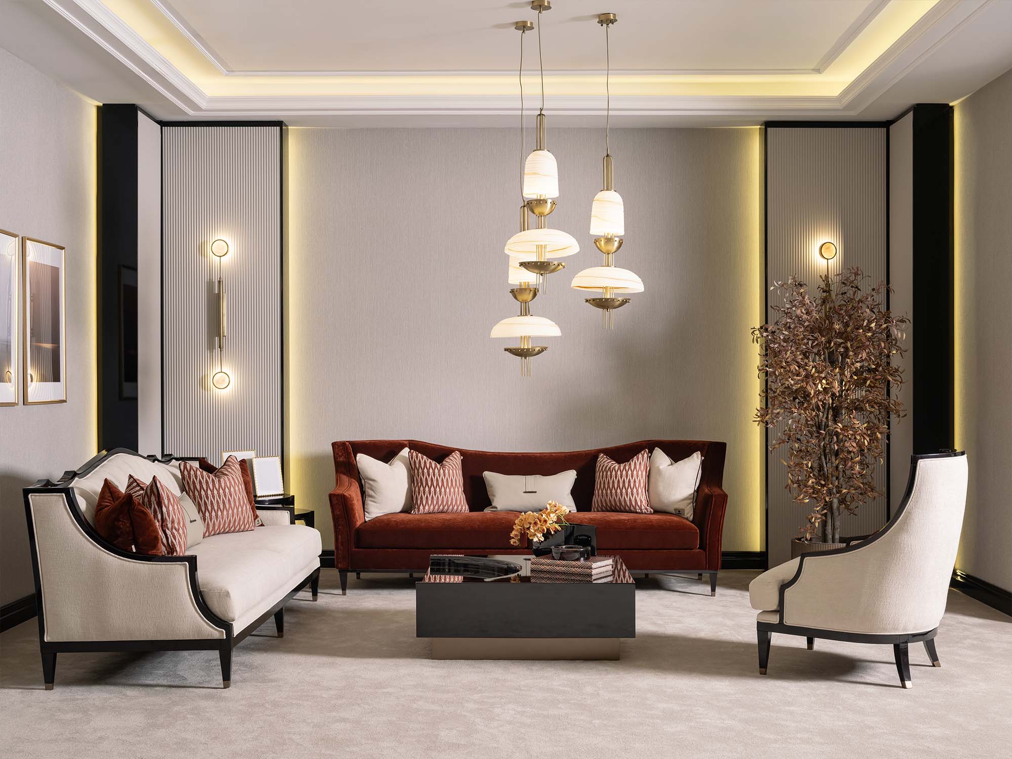 Revora 4-pieces (1 Four Seater Lux Sofa & 1 Four Seater Sofa & 2 Chair) Livingroom