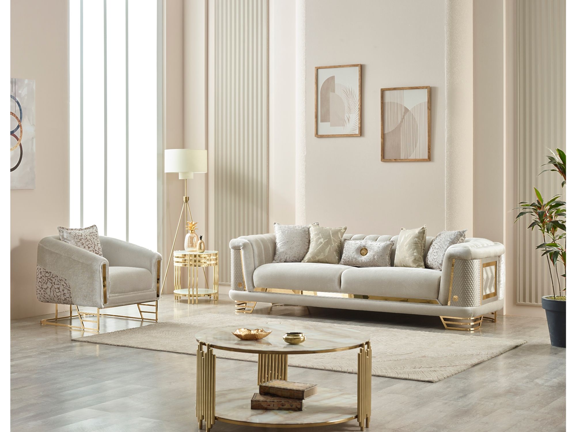 Romans 3-pieces (Sofa & Loveseat & Chair) Livingroom Set Cream