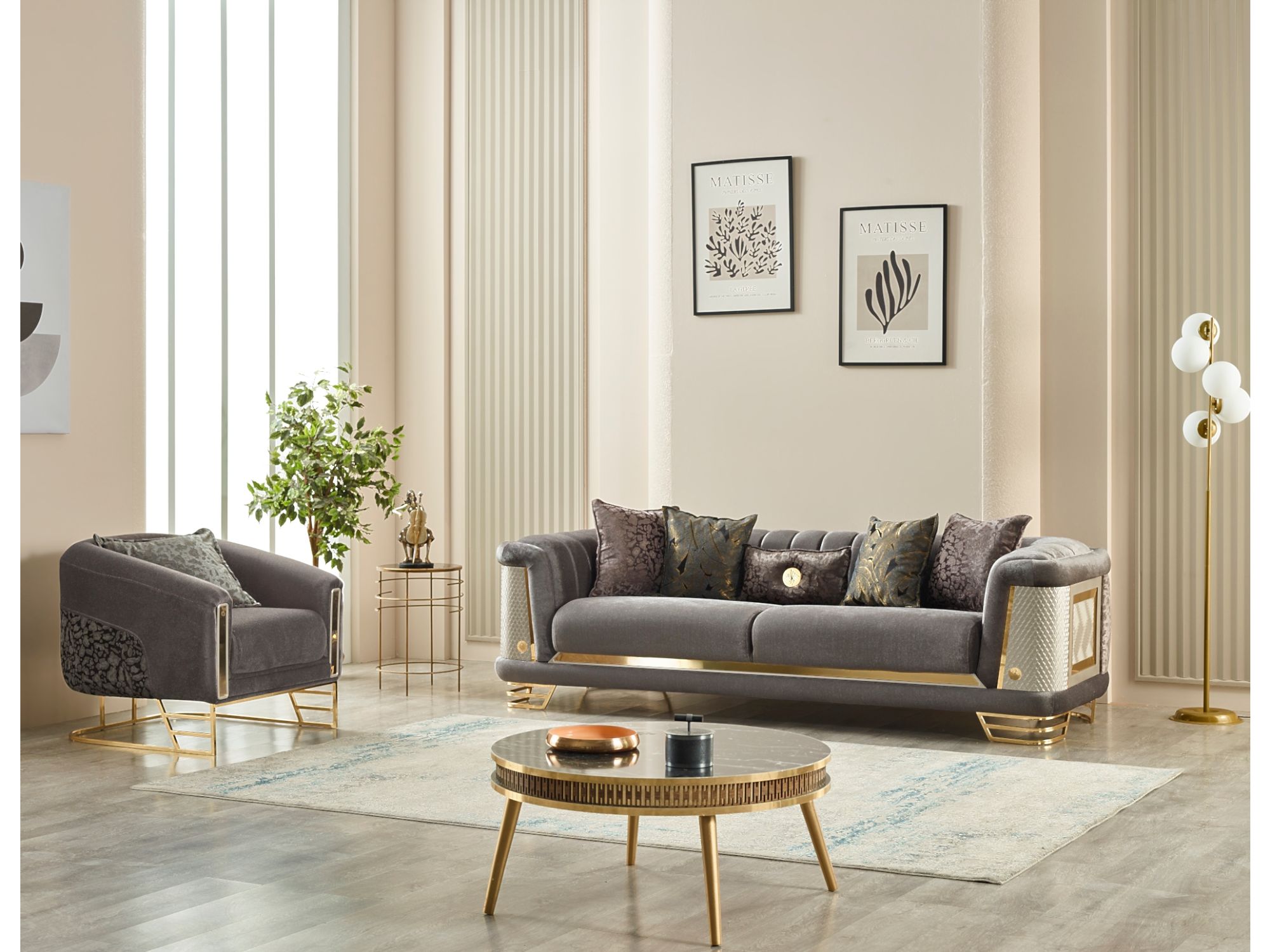 Romans 3-pieces (Sofa & Loveseat & Chair) Livingroom Set Grey