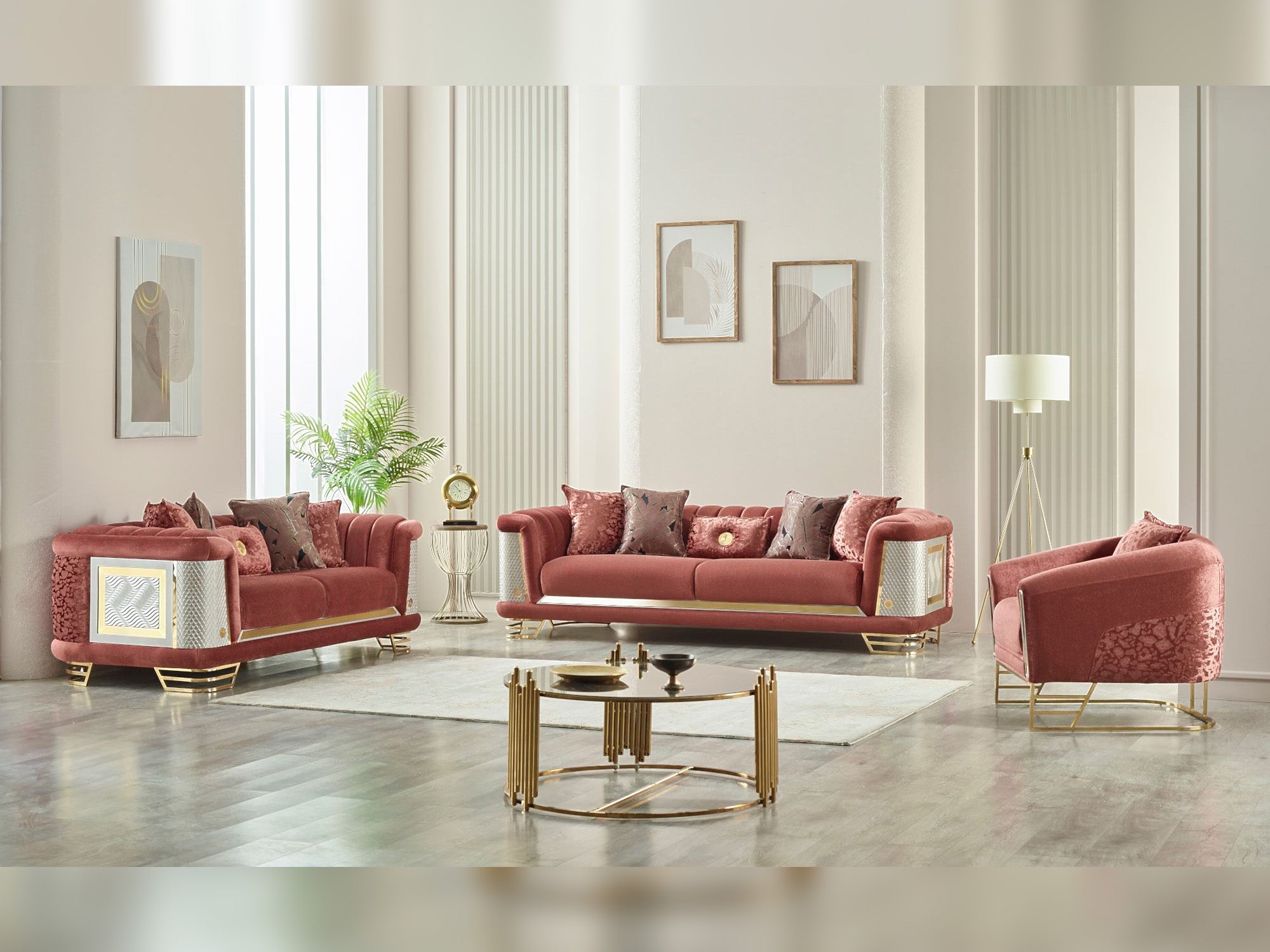 Romans 3-pieces (Sofa & Loveseat & Chair) Livingroom Set Brick