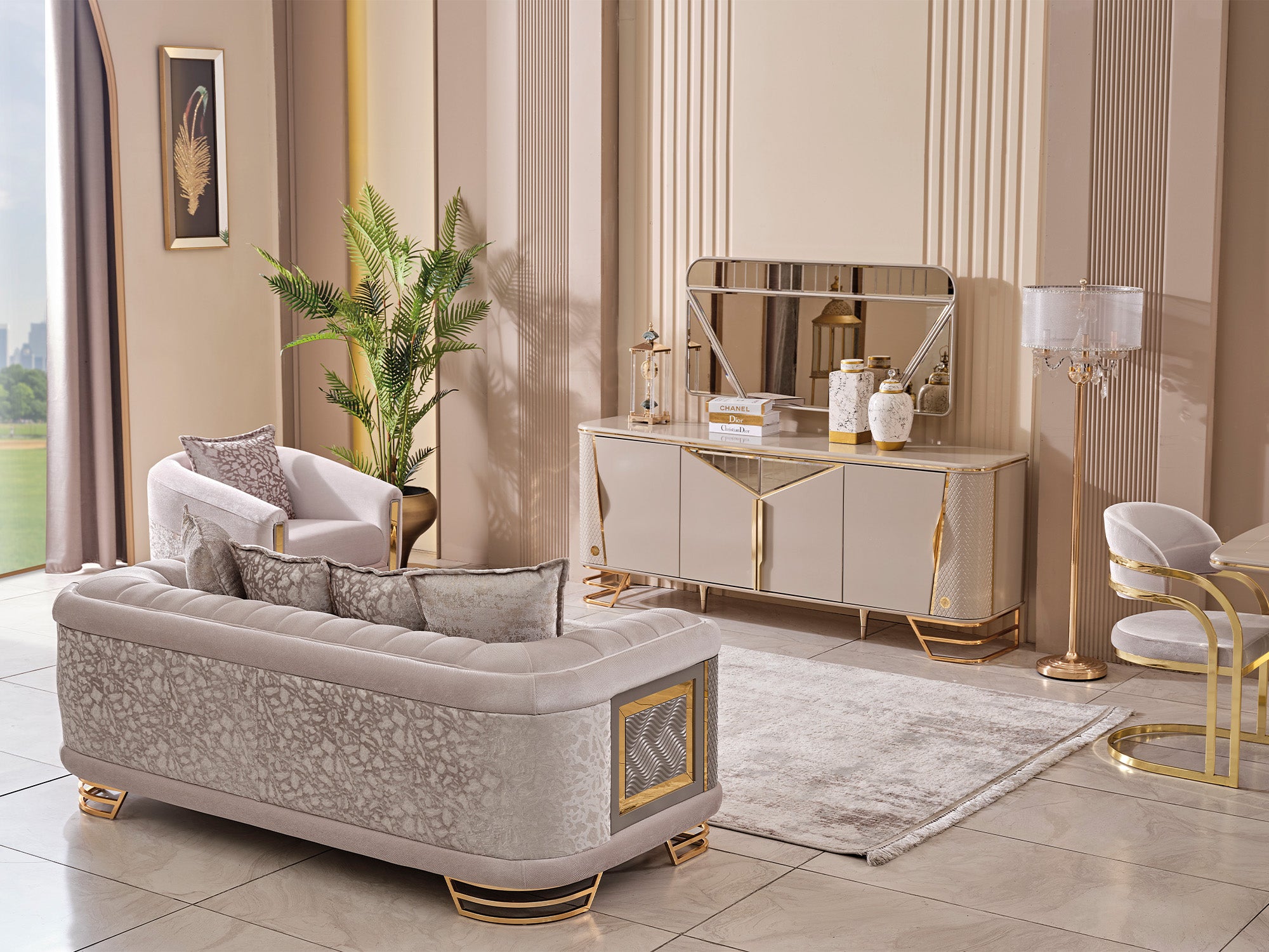 Romans Diningroom (Consol With Mirror & Dining Table & 6 Dining Chair)