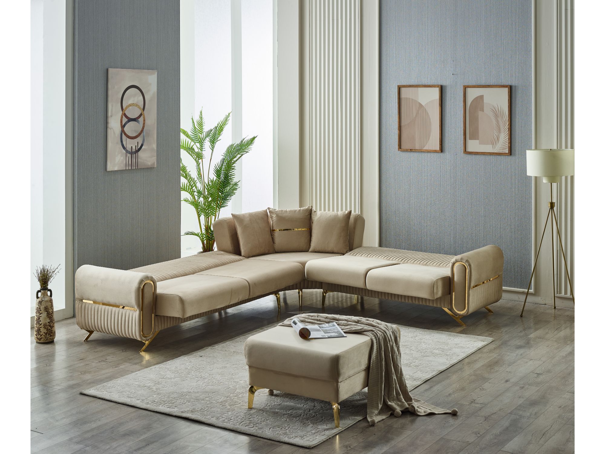 Royal Convertible Sectional Sofa Beige
