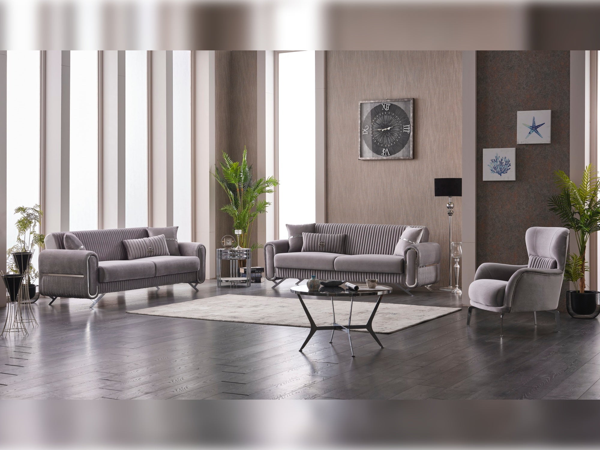 Royal 3-pieces (Sofa & Loveseat & Chair) Livingroom Set Light Grey