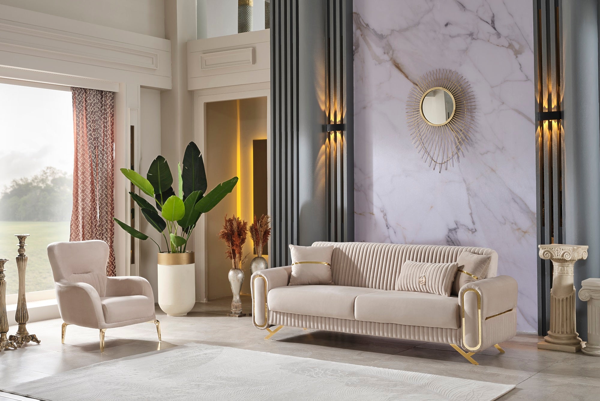 Royal 3-pieces (Sofa & Loveseat & Chair) Livingroom Set Beige