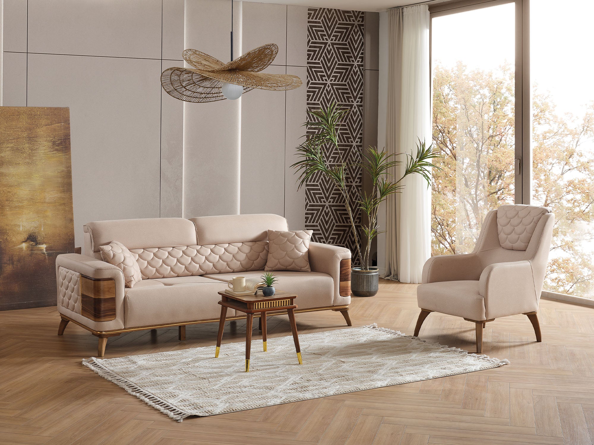 Ruby 3-pieces (Sofa & Loveseat & Chair) Livingroom Set Beige