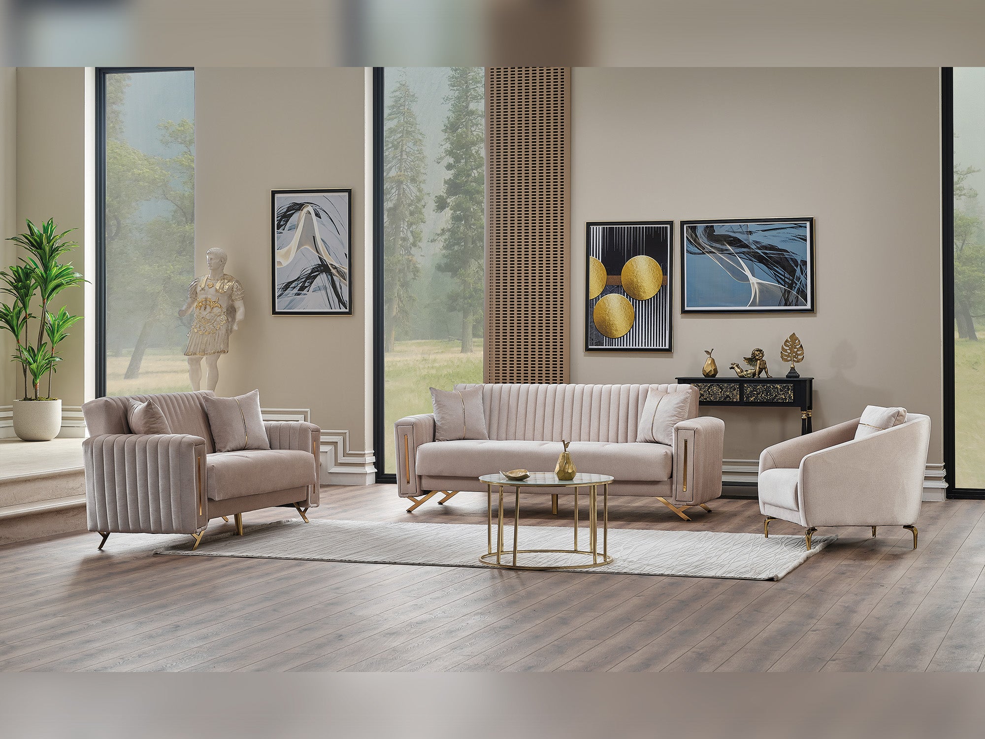 Senfoni 3-pieces (Sofa & Loveseat & Chair) Livingroom Set Beige