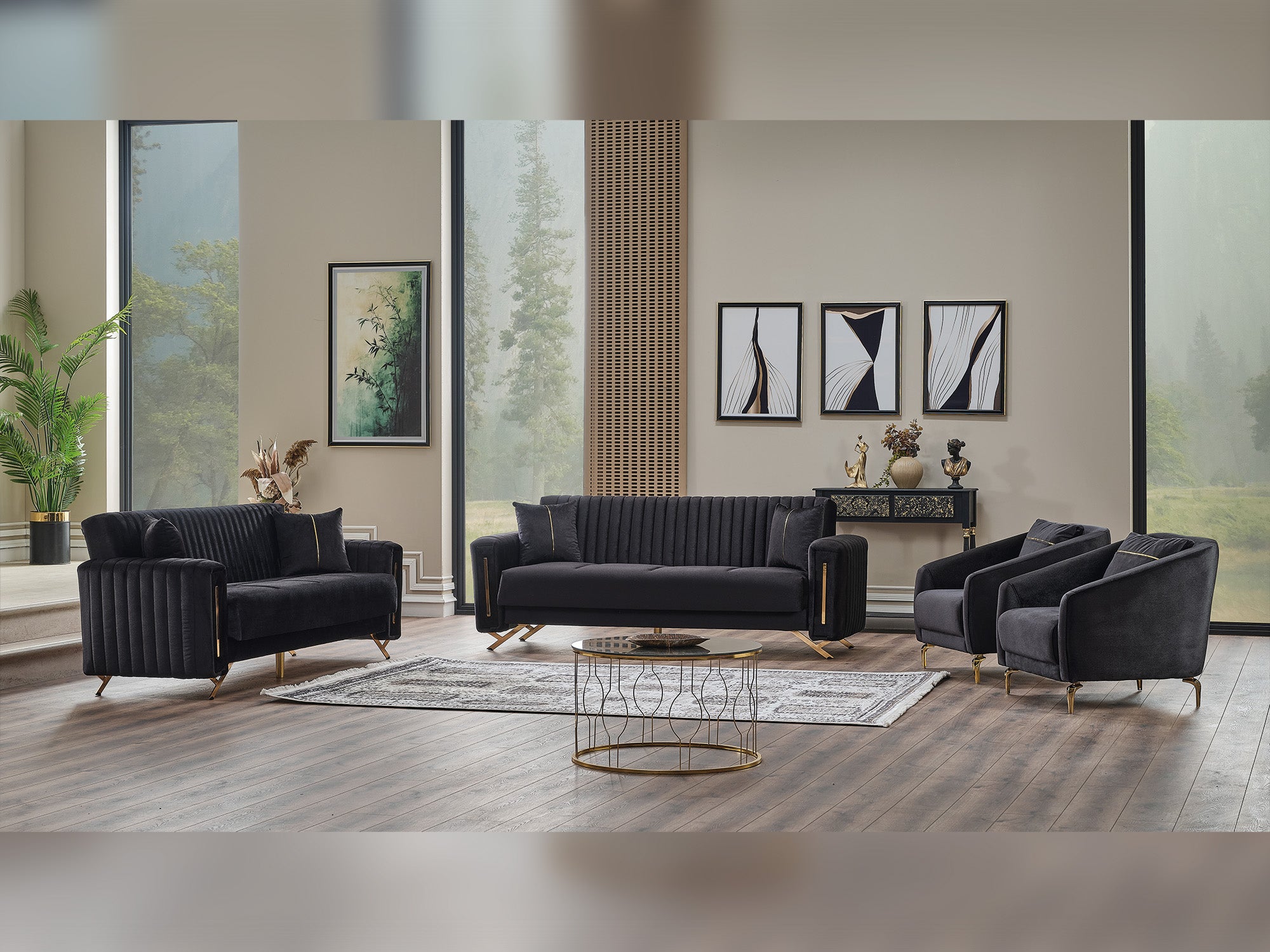 Senfoni 3-pieces (Sofa & Loveseat & Chair) Livingroom Set Black