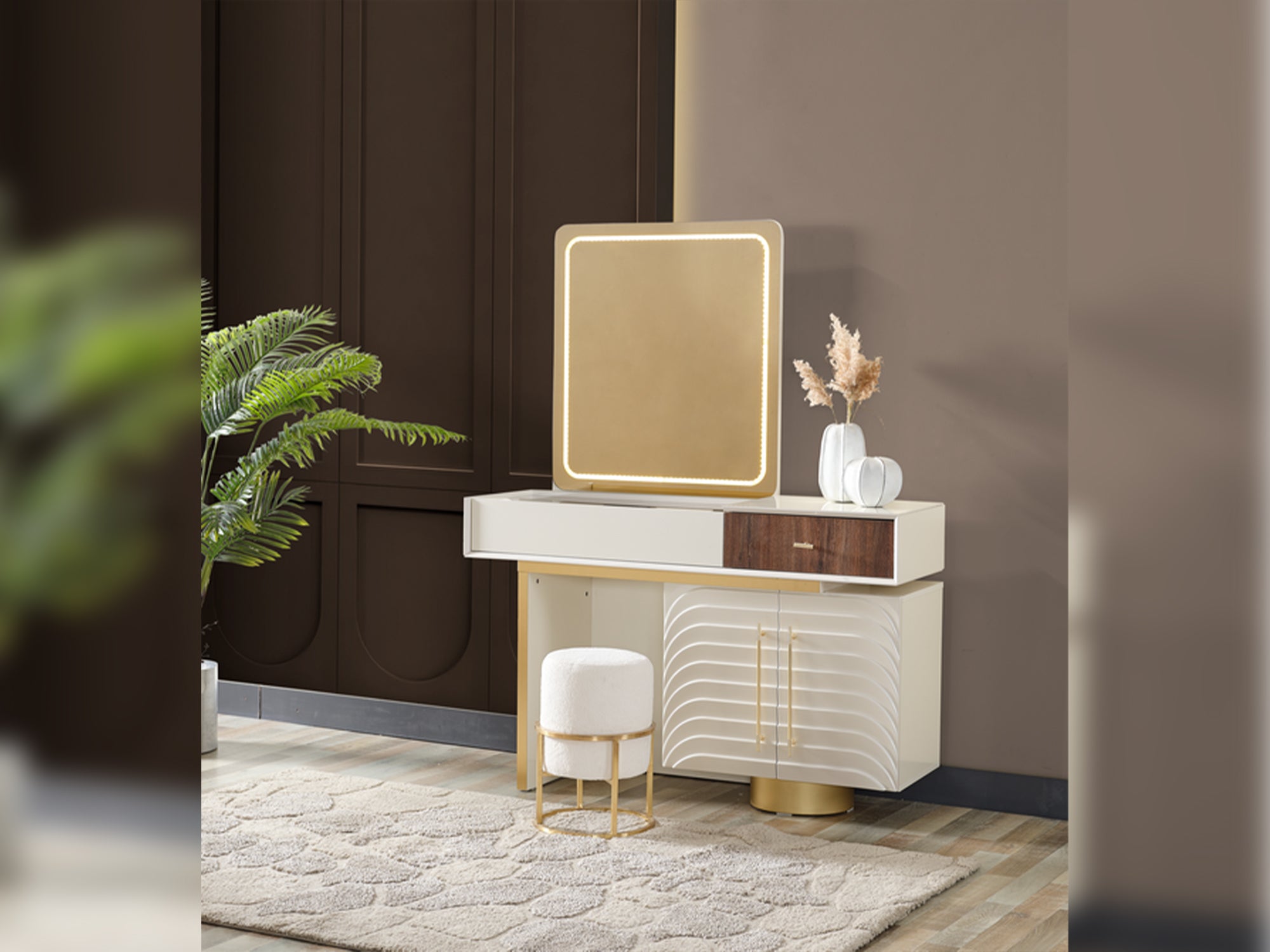 Sidney Bedroom (Queen Frame With Headboard & Dresser With Mirror & Ottoman & 2 Nightstand)