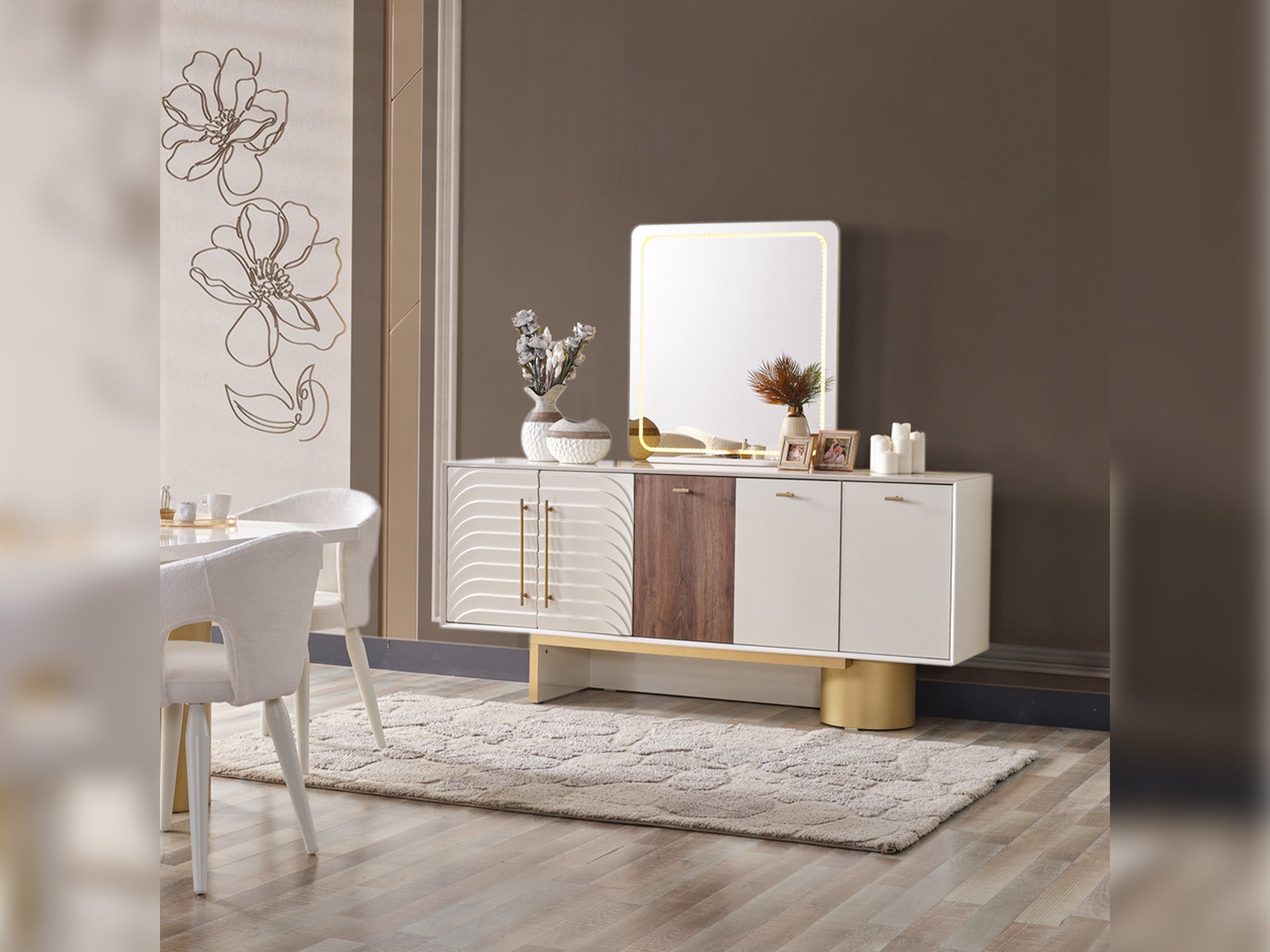 Sidney Diningroom (Consol With Mirror & Dining Table & 6 Dining Chair)