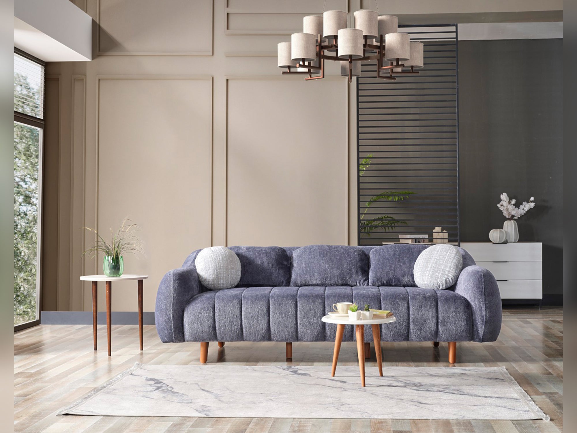 Snowy 3-pieces (Sofa & Loveseat & Swivel Chair) Livingroom Set Anthracite