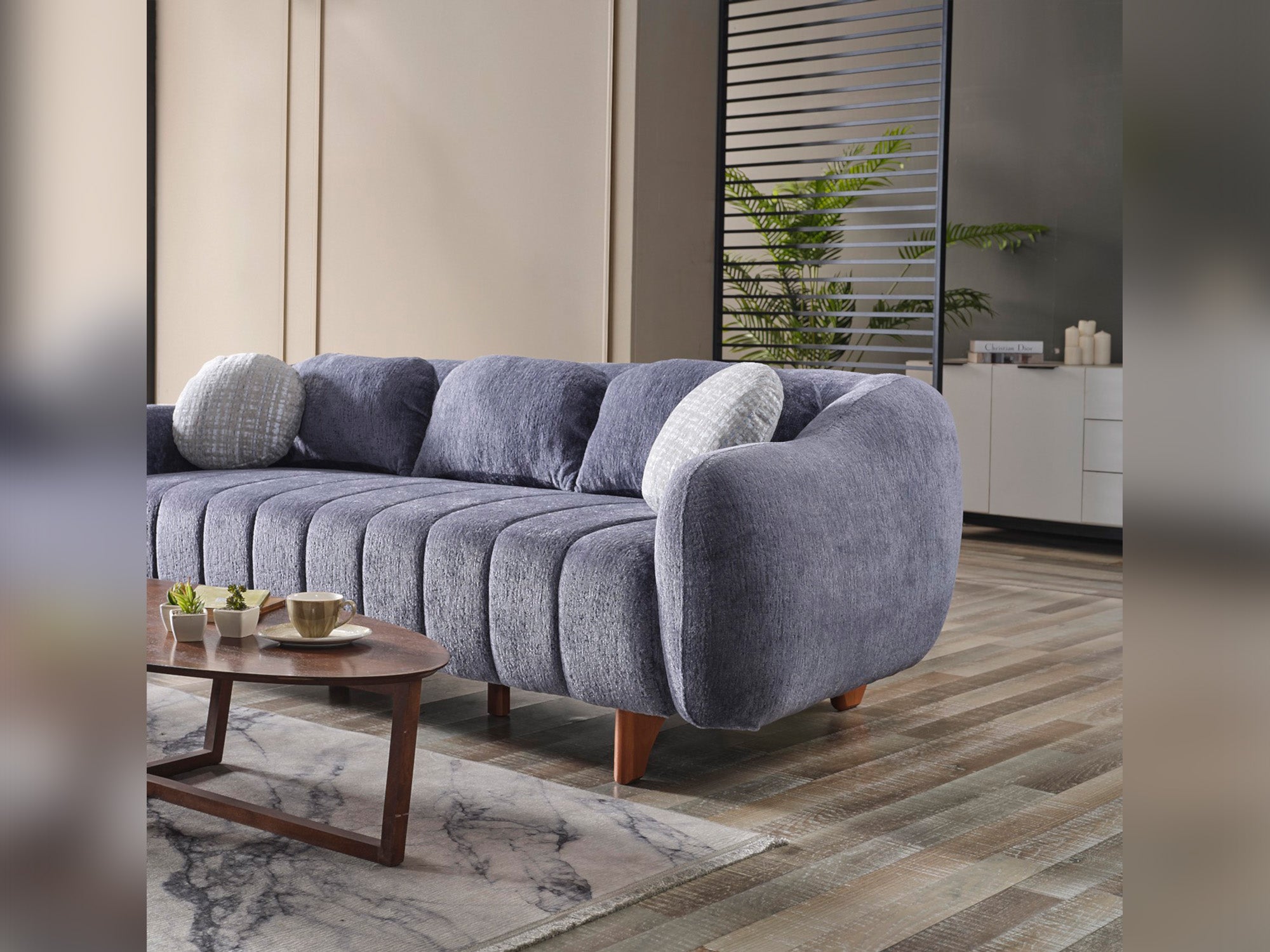 Snowy 3-pieces (Sofa & Loveseat & Swivel Chair) Livingroom Set Anthracite