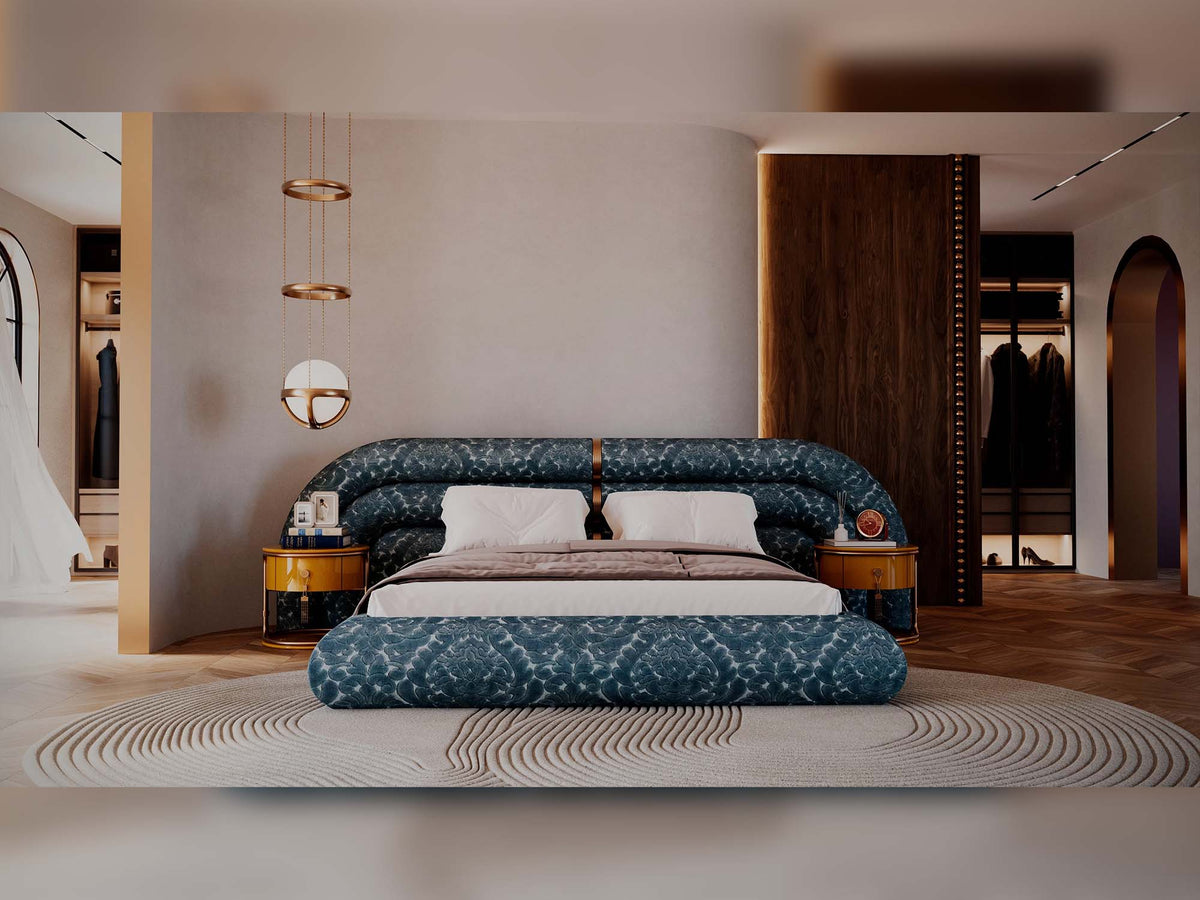 Tamzara Bedroom (Queen Frame With Headboard & Dresser With Mirror & Ottoman & 2 Nightstand)