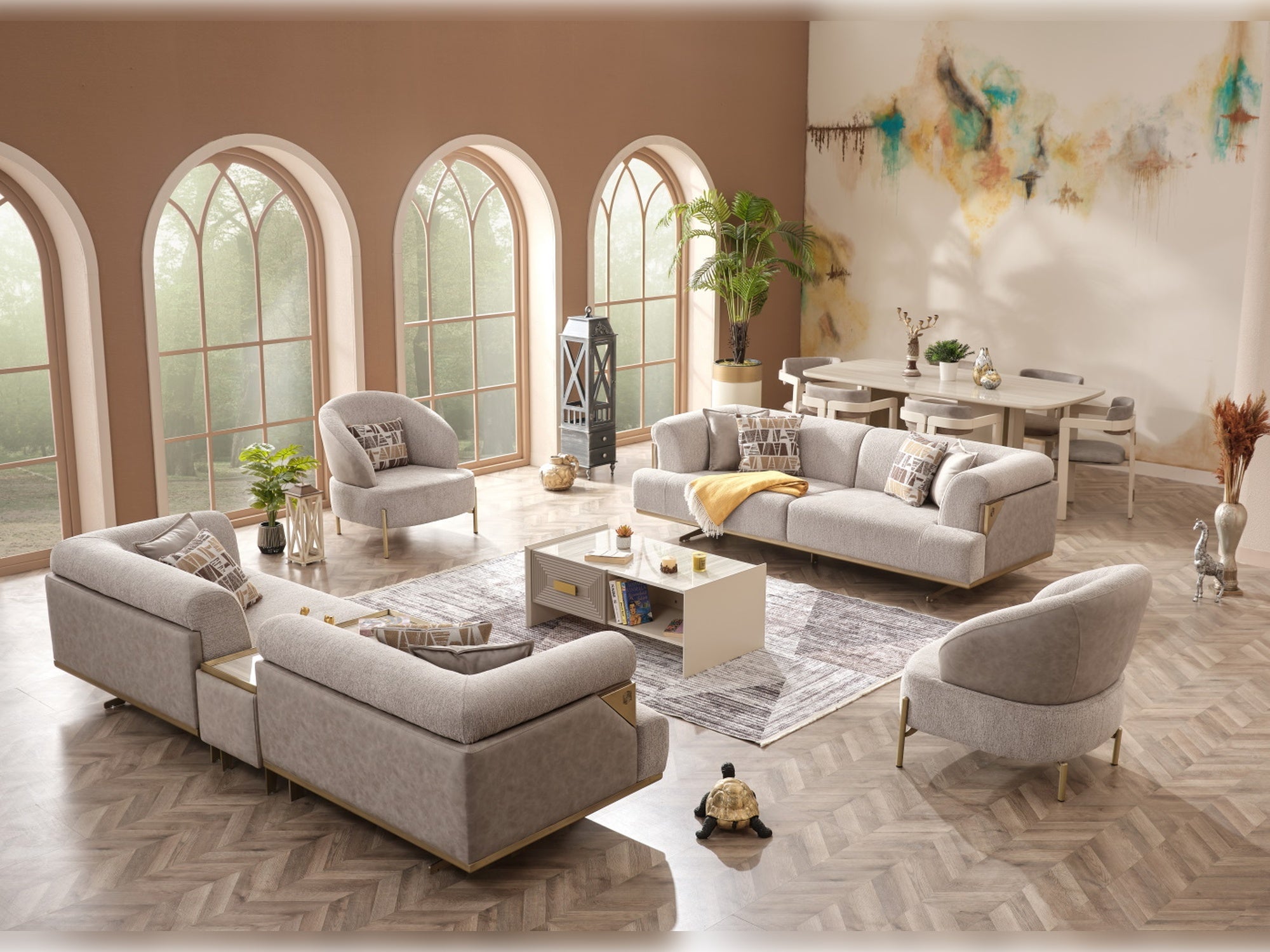 Urla 4-pieces (Sofa & Module Sofa & 2 Chair) Livingroom Set Cream