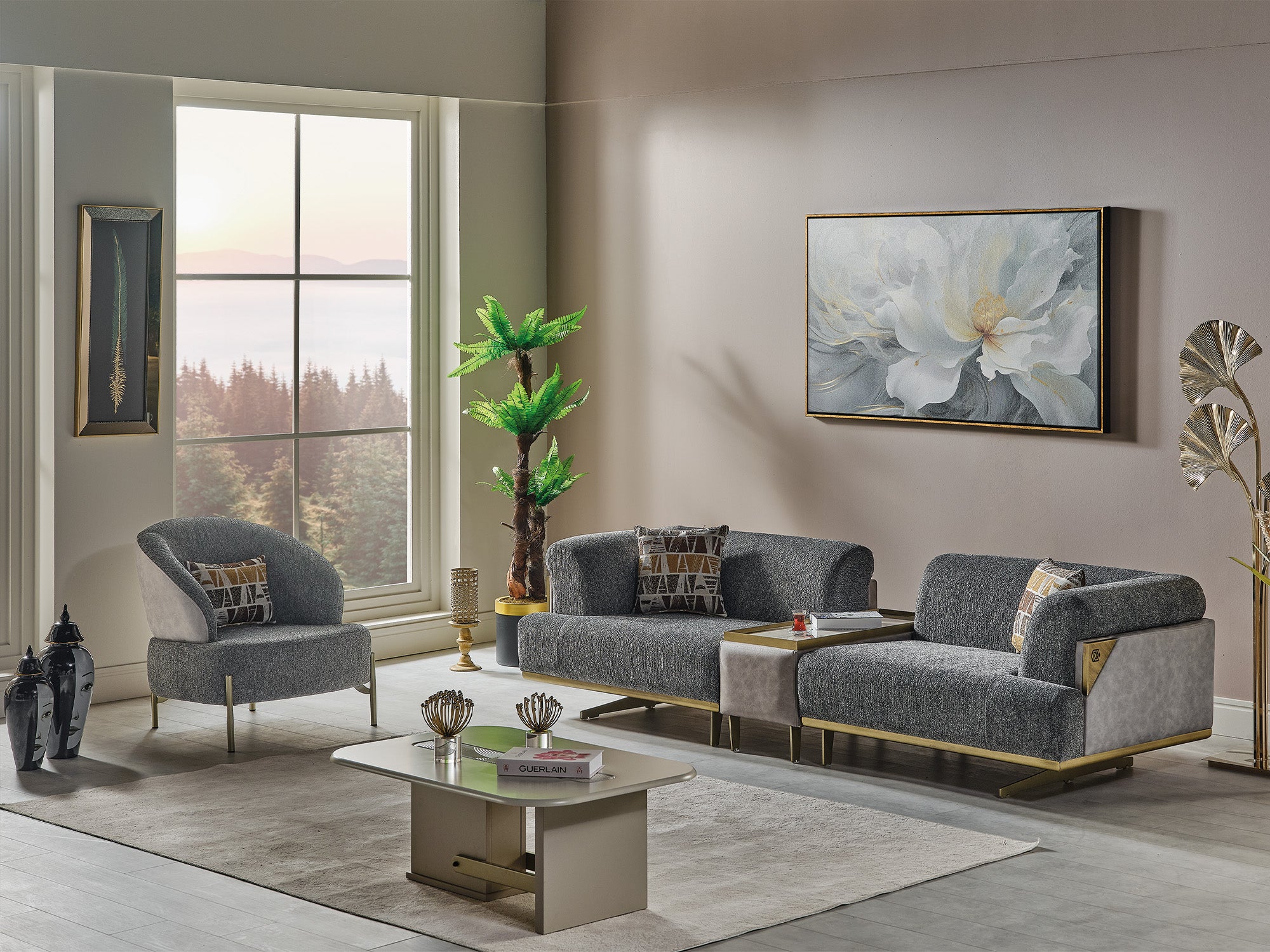 Urla 4-pieces (Sofa & Module Sofa & 2 Chair) Livingroom Set Grey
