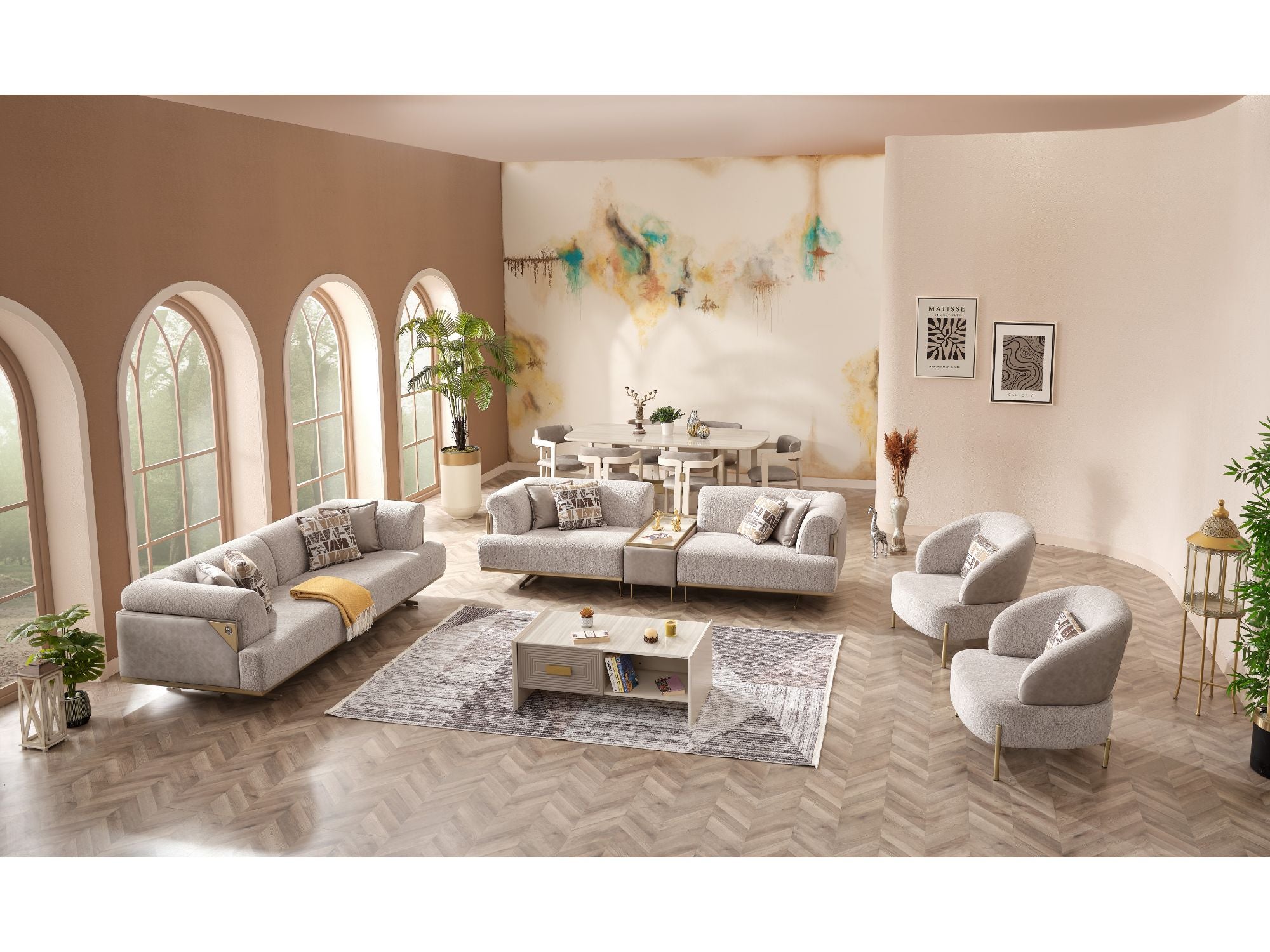 Urla 4-pieces (Sofa & Module Sofa & 2 Chair) Livingroom Set Cream