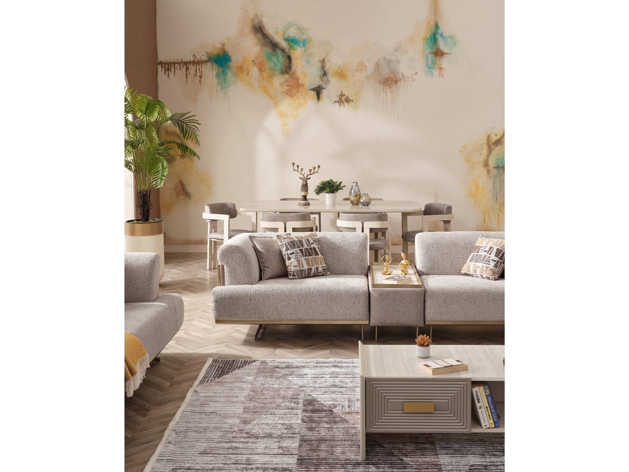 Urla 4-pieces (Sofa & Module Sofa & 2 Chair) Livingroom Set Cream